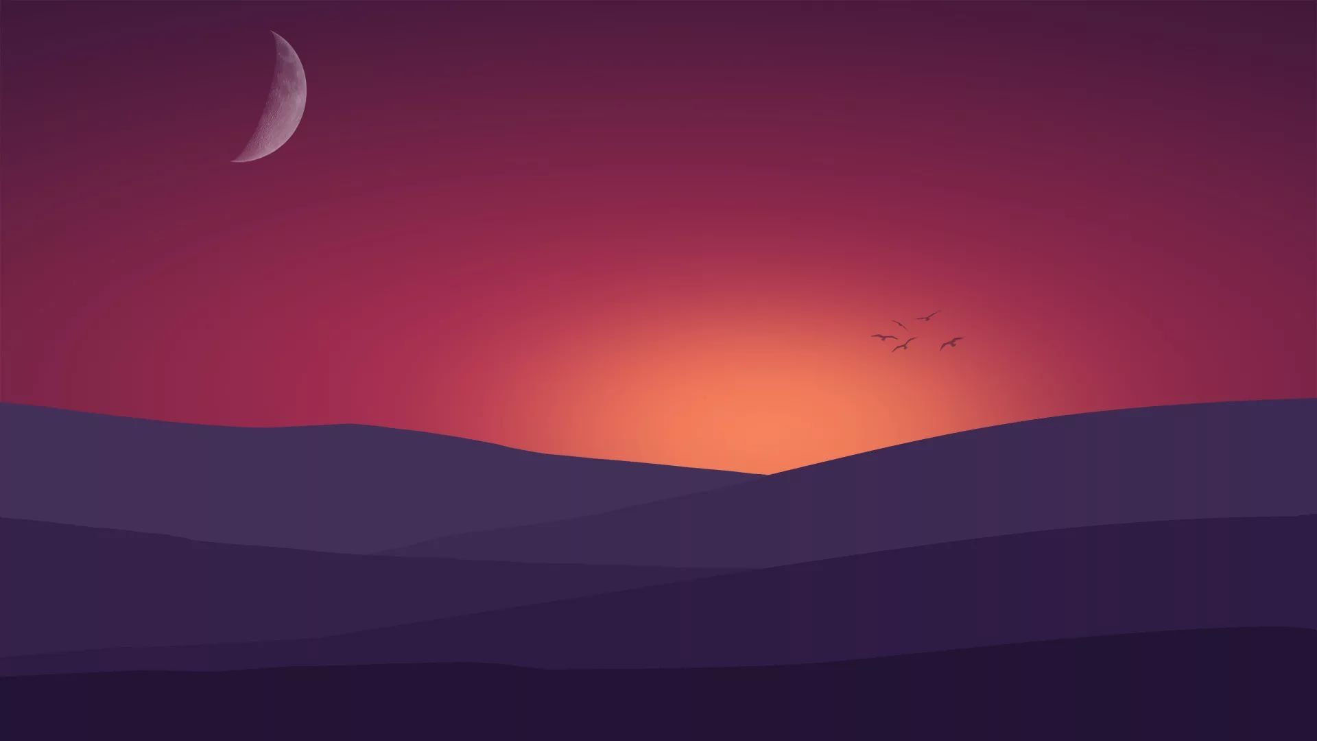 Minimalist Sunset In Hill Wallpapers