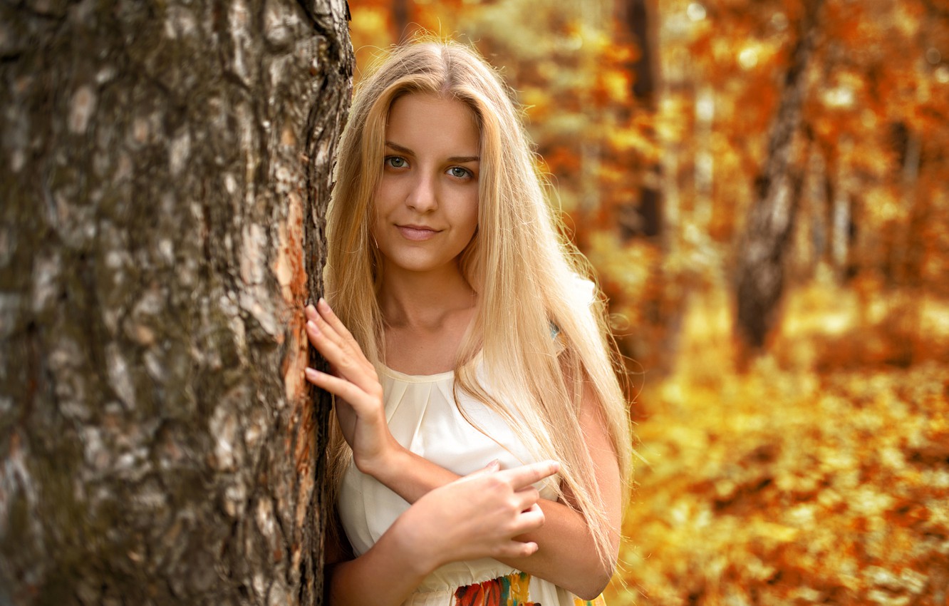 Model Blonde Eyes White Dress Nature Wallpapers