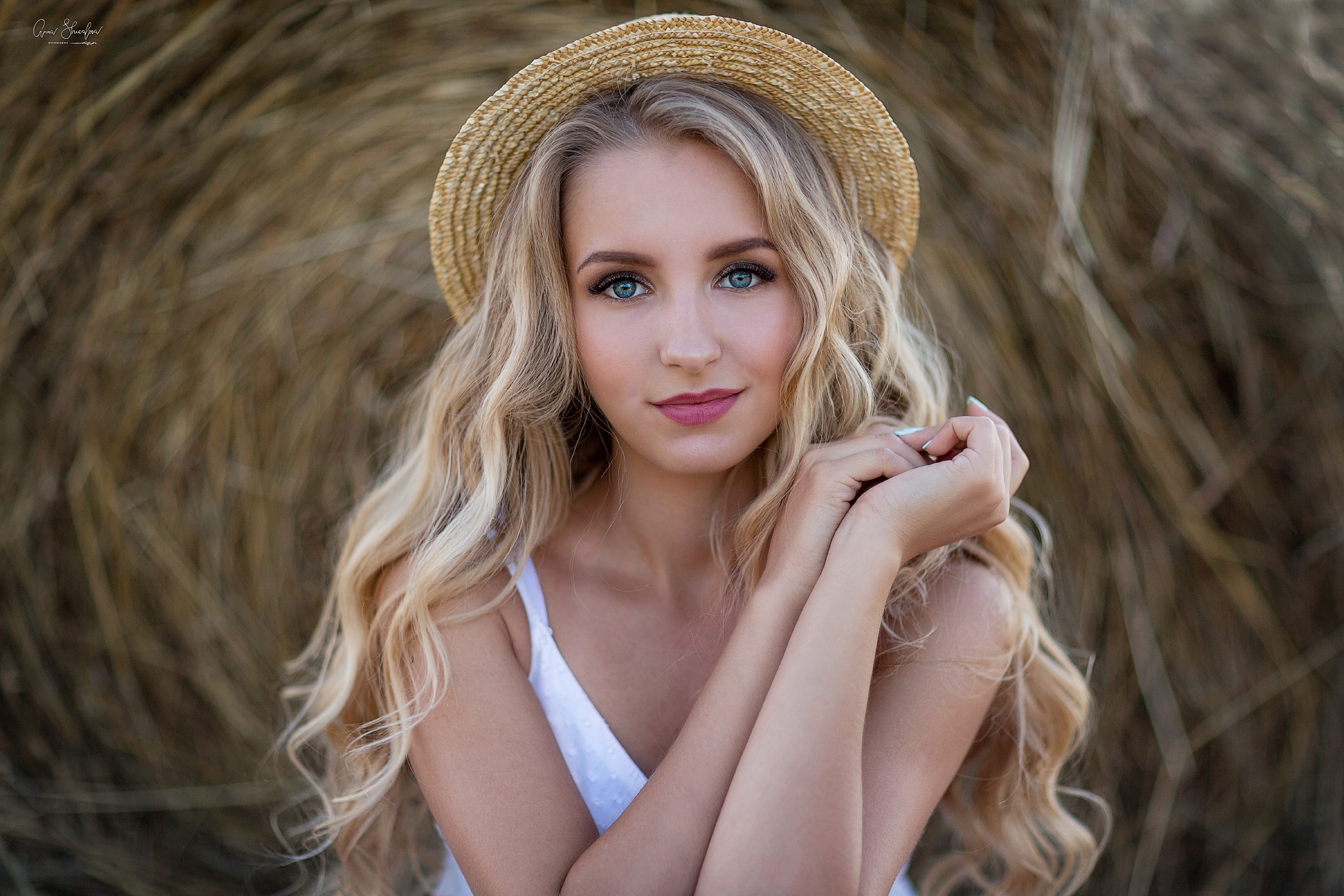 Model Blonde Eyes White Dress Nature Wallpapers