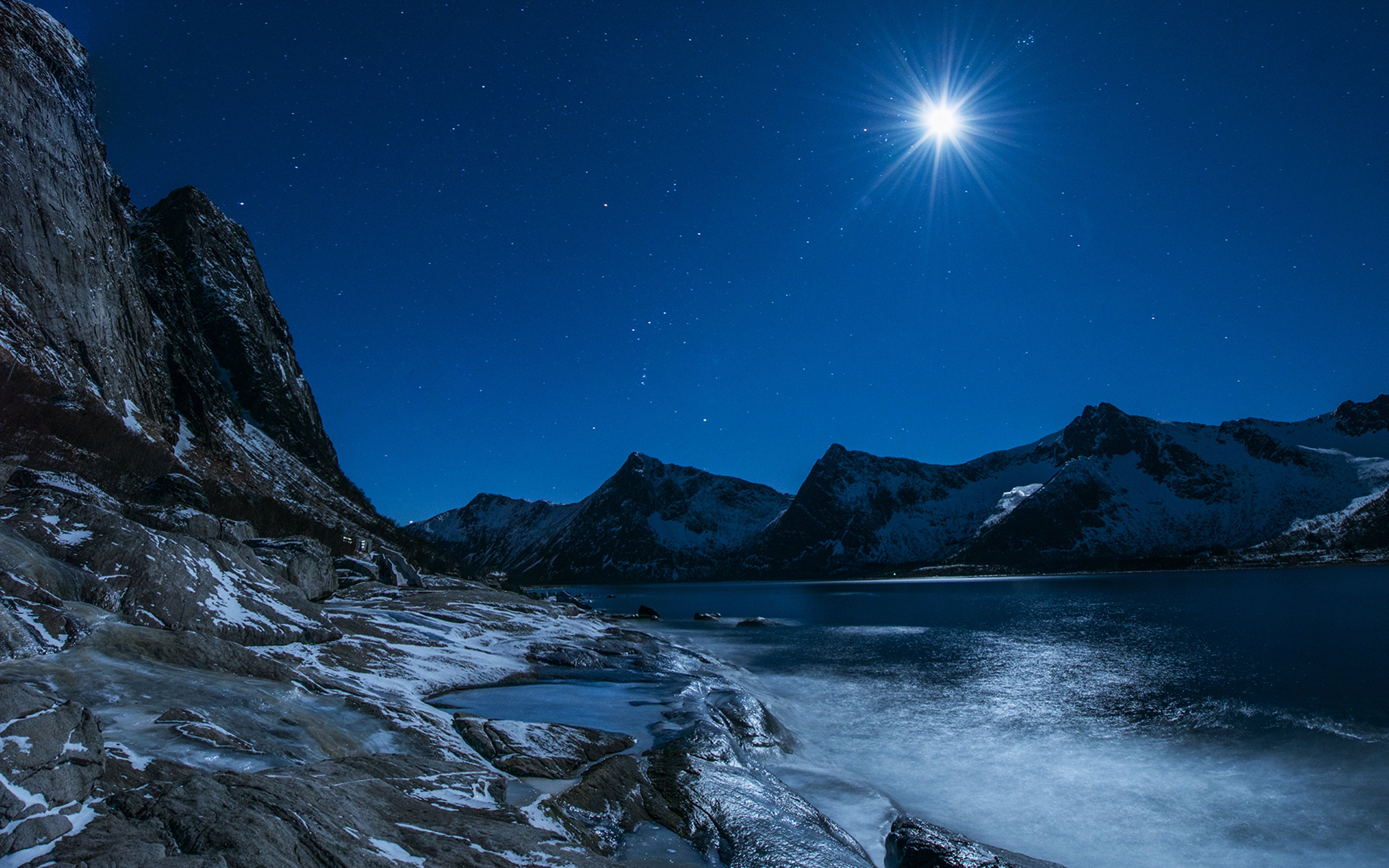 Moon At Pick Of Winter Mountains Wallpapers