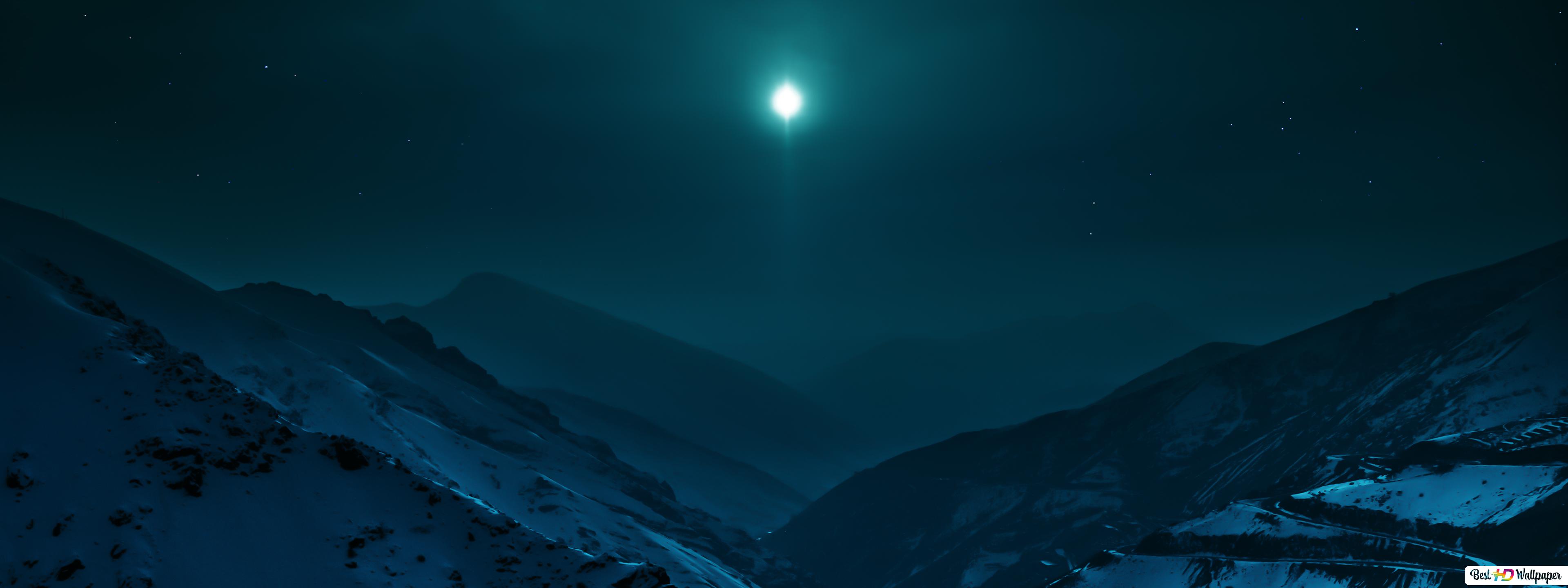 Moon At Pick Of Winter Mountains Wallpapers