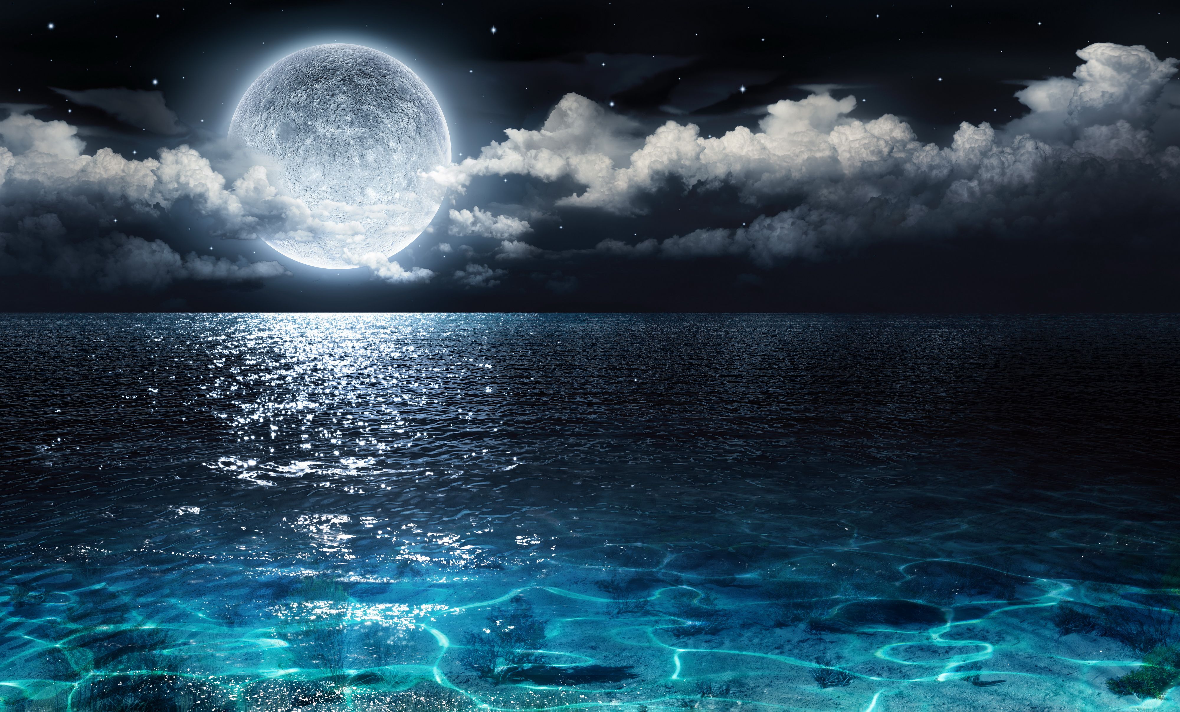 Moon Clouds Sea Sky Wallpapers