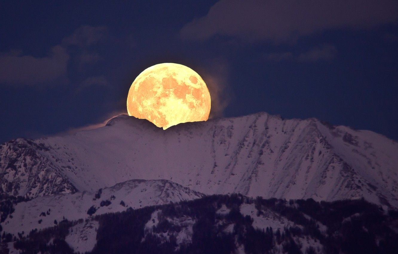 Moon Over Snowy Mountains Wallpapers
