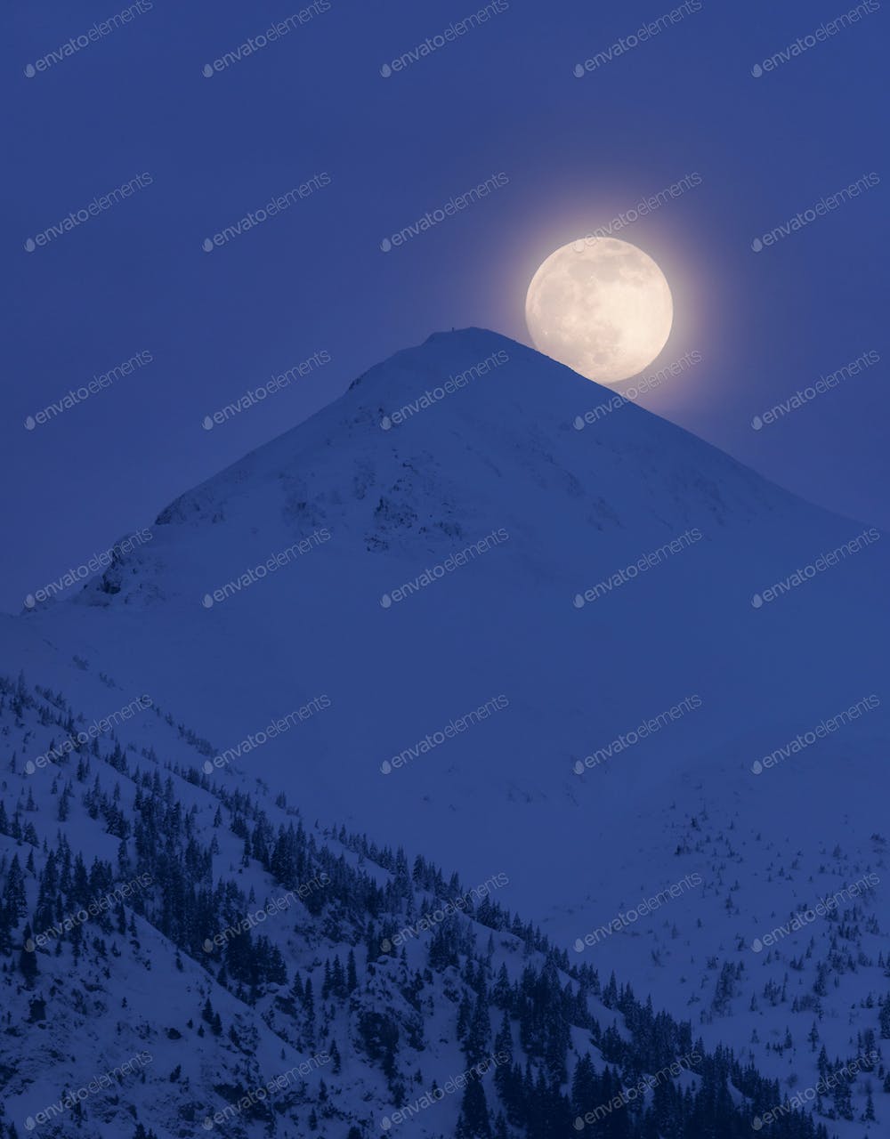 Moon Over Snowy Mountains Wallpapers