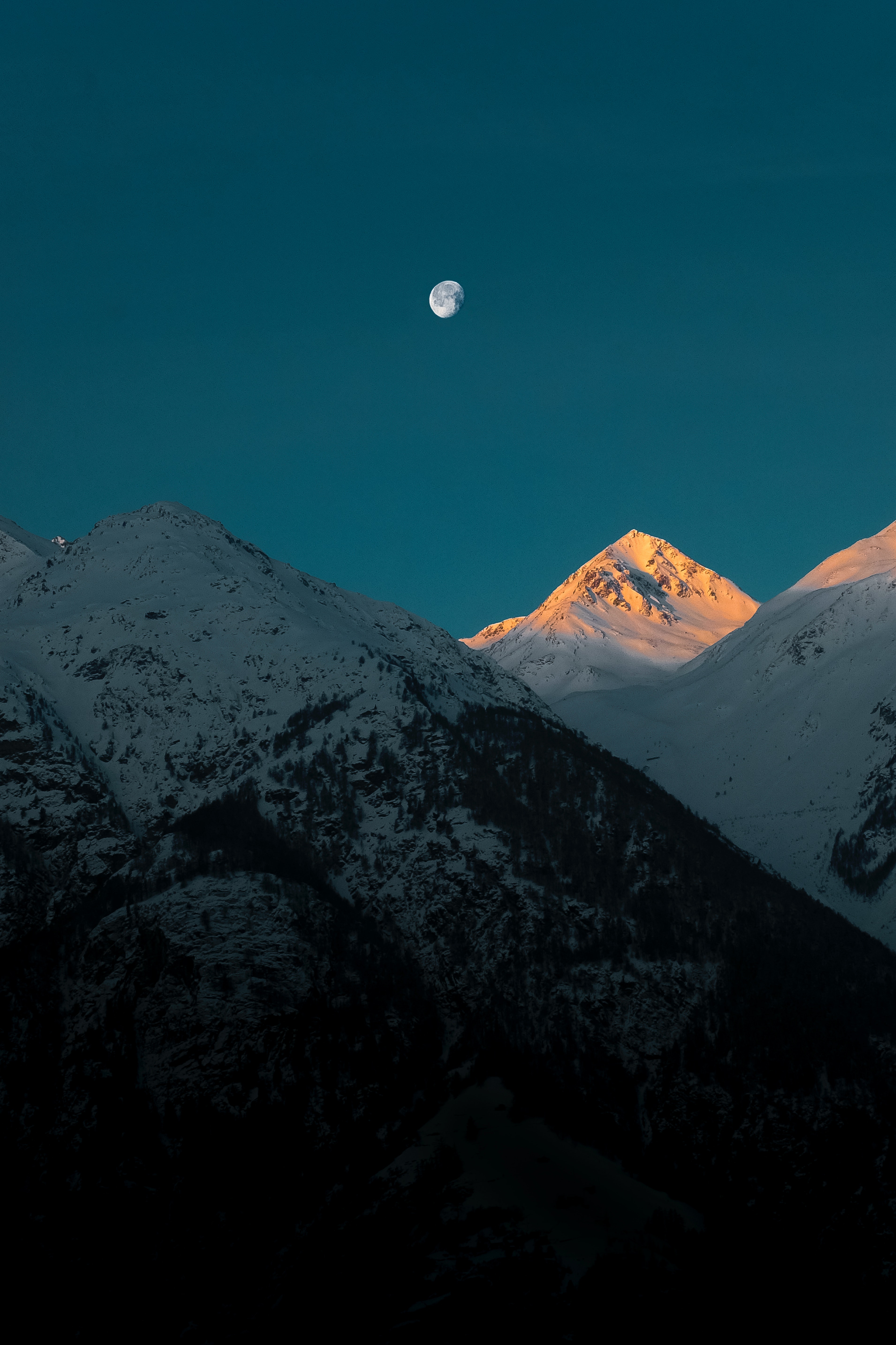 Moon Over Snowy Mountains Wallpapers