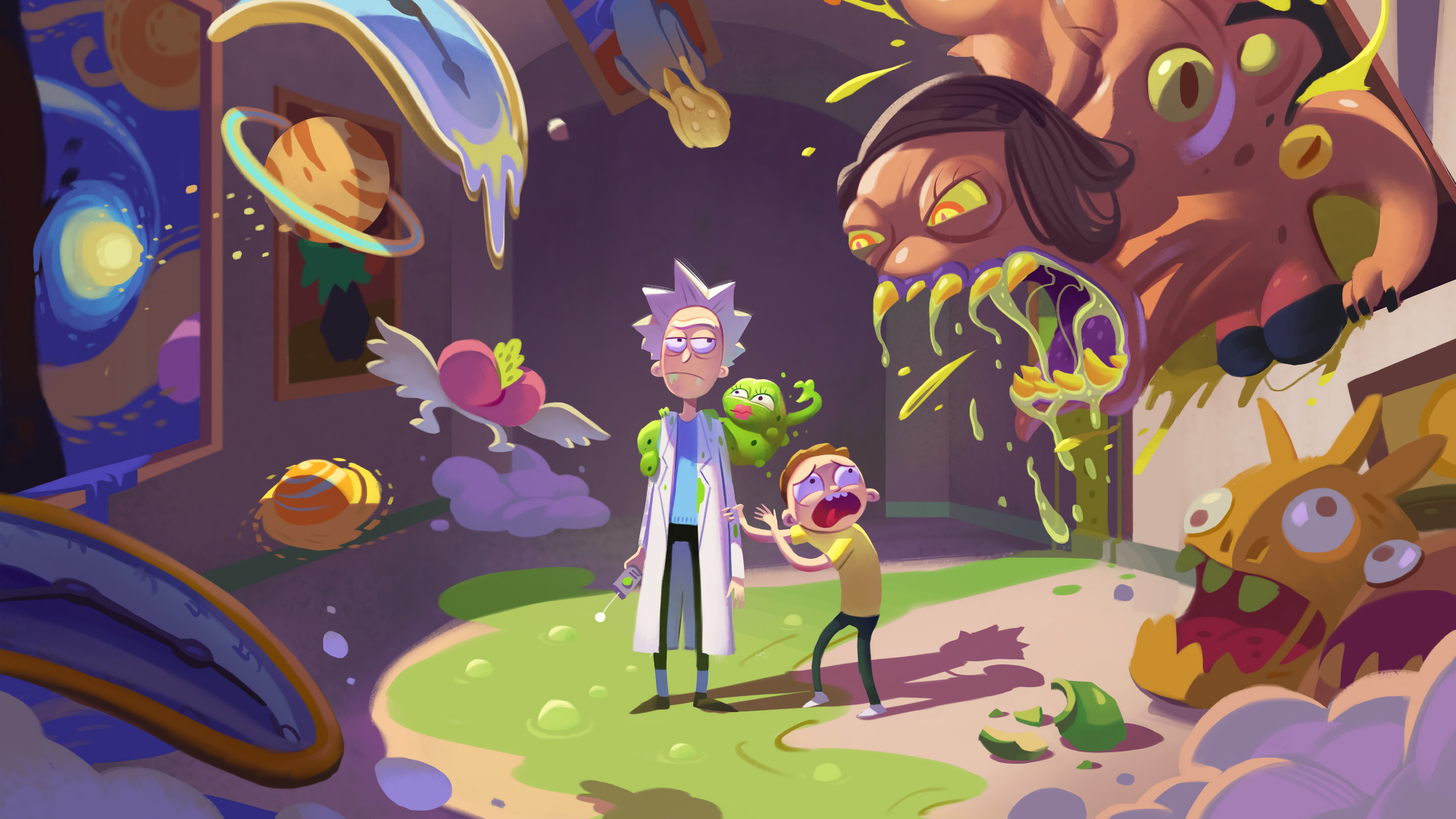 Morty And Rick Fighting With Aliens Wallpapers