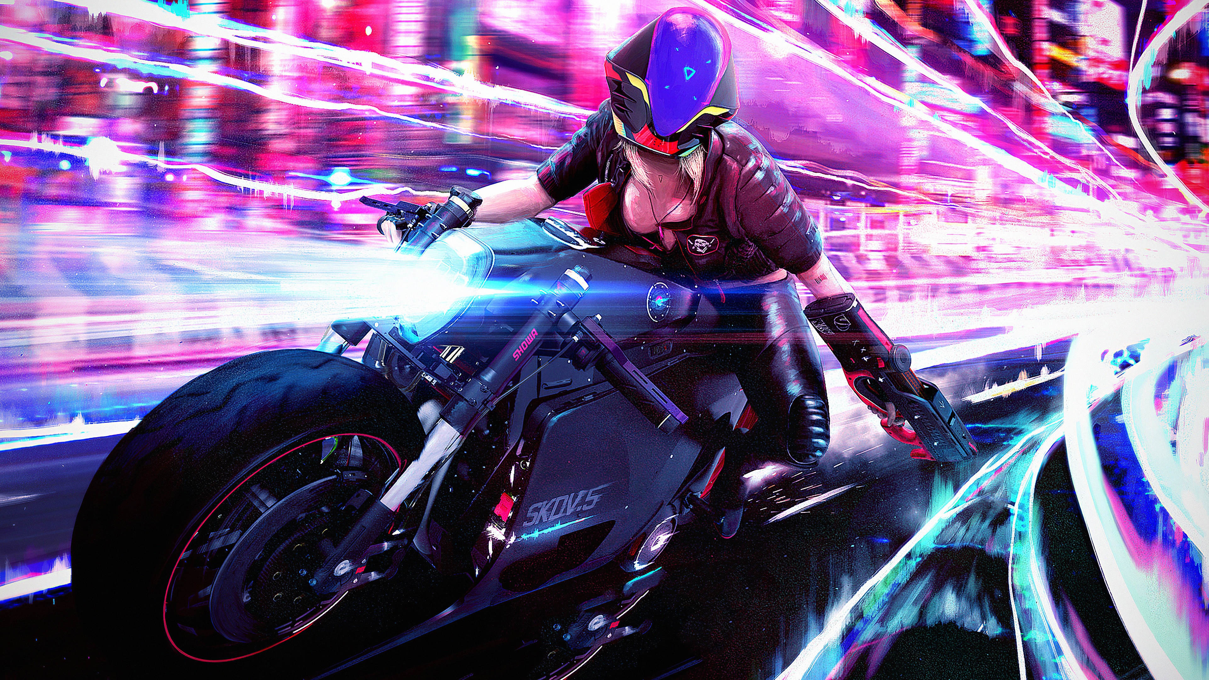 Motorcycle Cyberpunk Girl Wallpapers