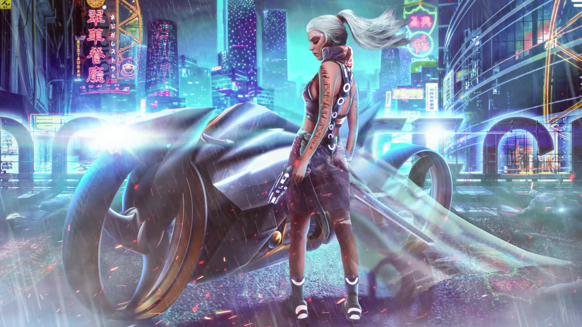 Motorcycle Cyberpunk Girl Wallpapers