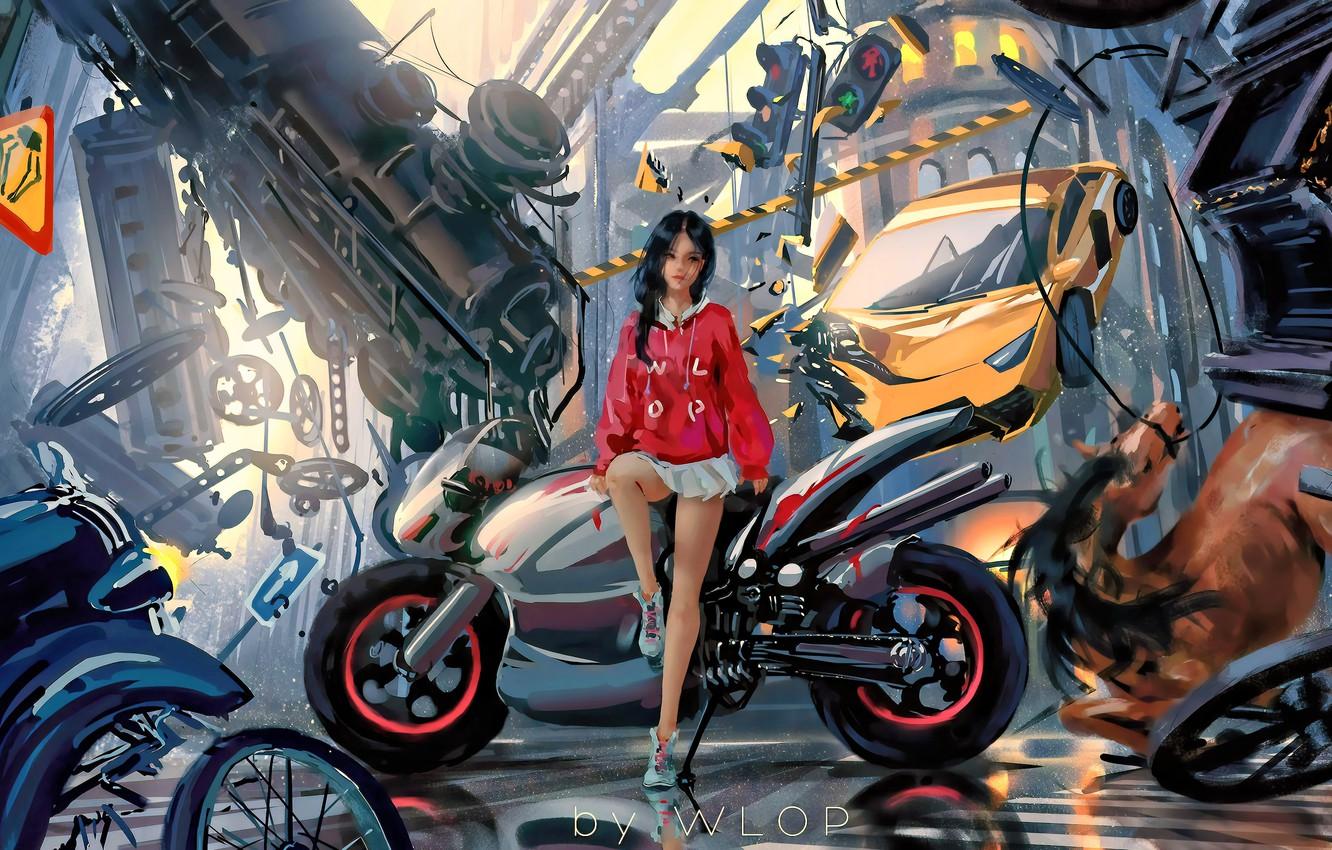 Motorcyle Digital Art Sunset Wallpapers