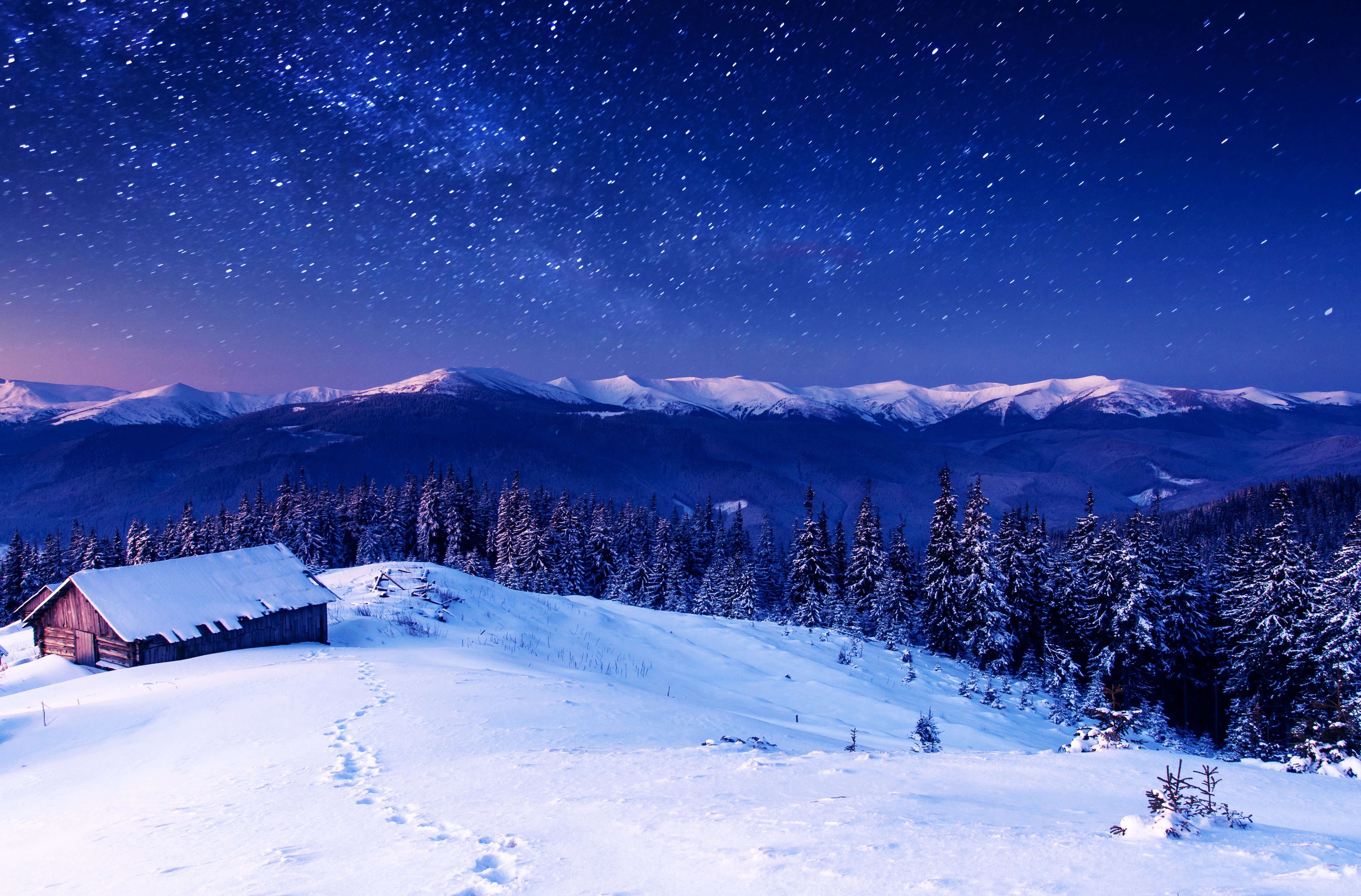 Mountain Alps During Night Photography Wallpapers