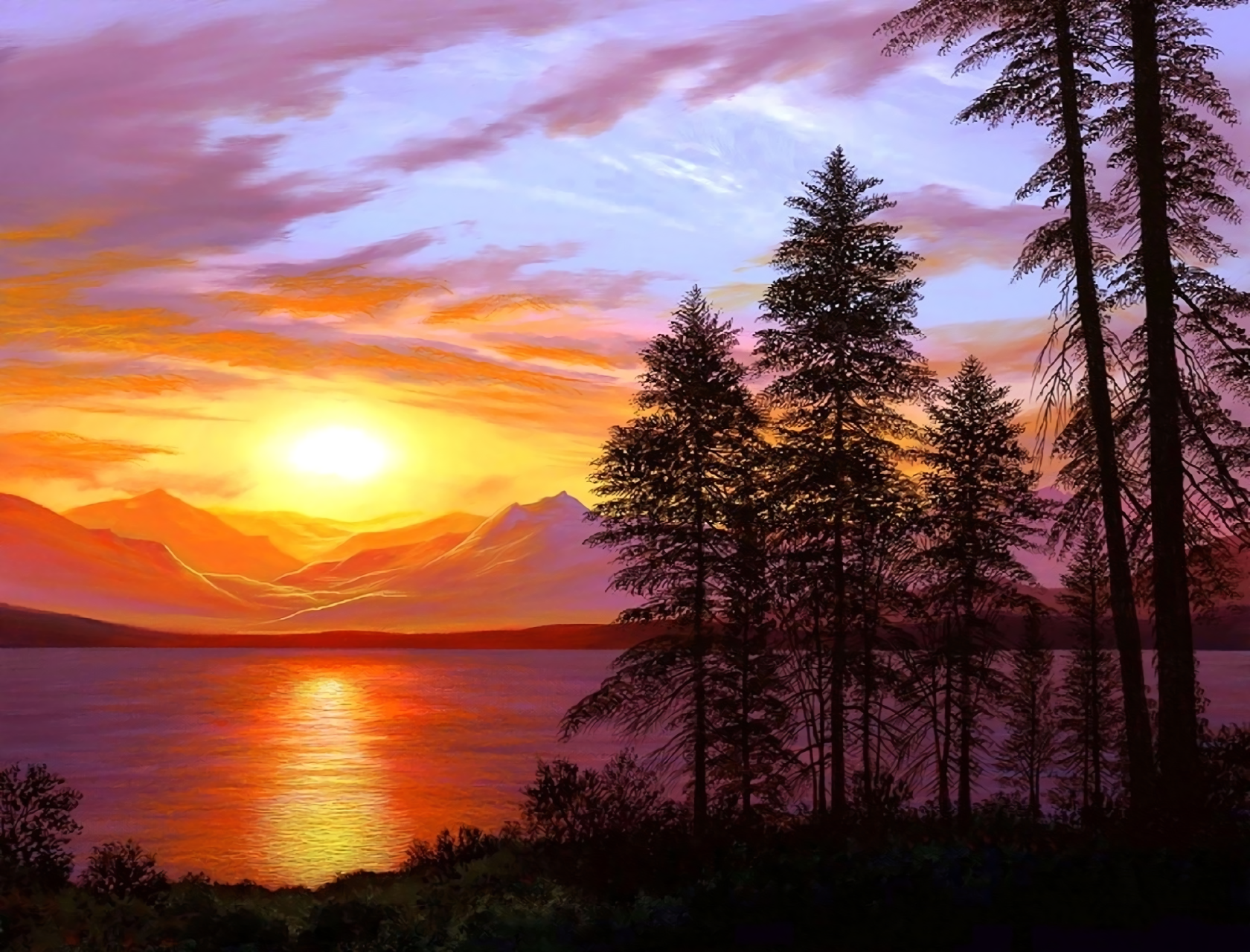 Mountain Lake Sunset Wallpapers