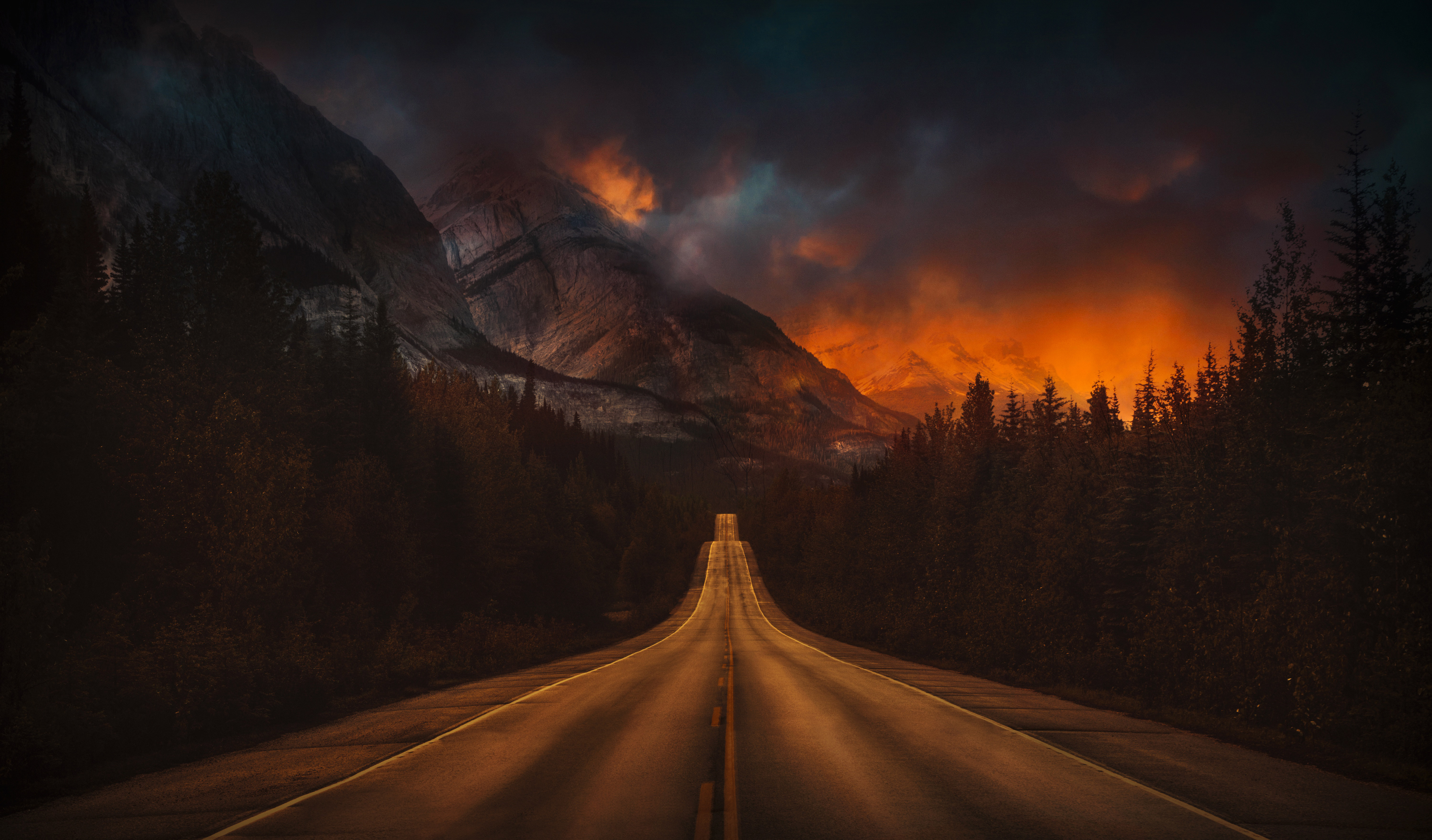 Mountain Nature Night Road Wallpapers