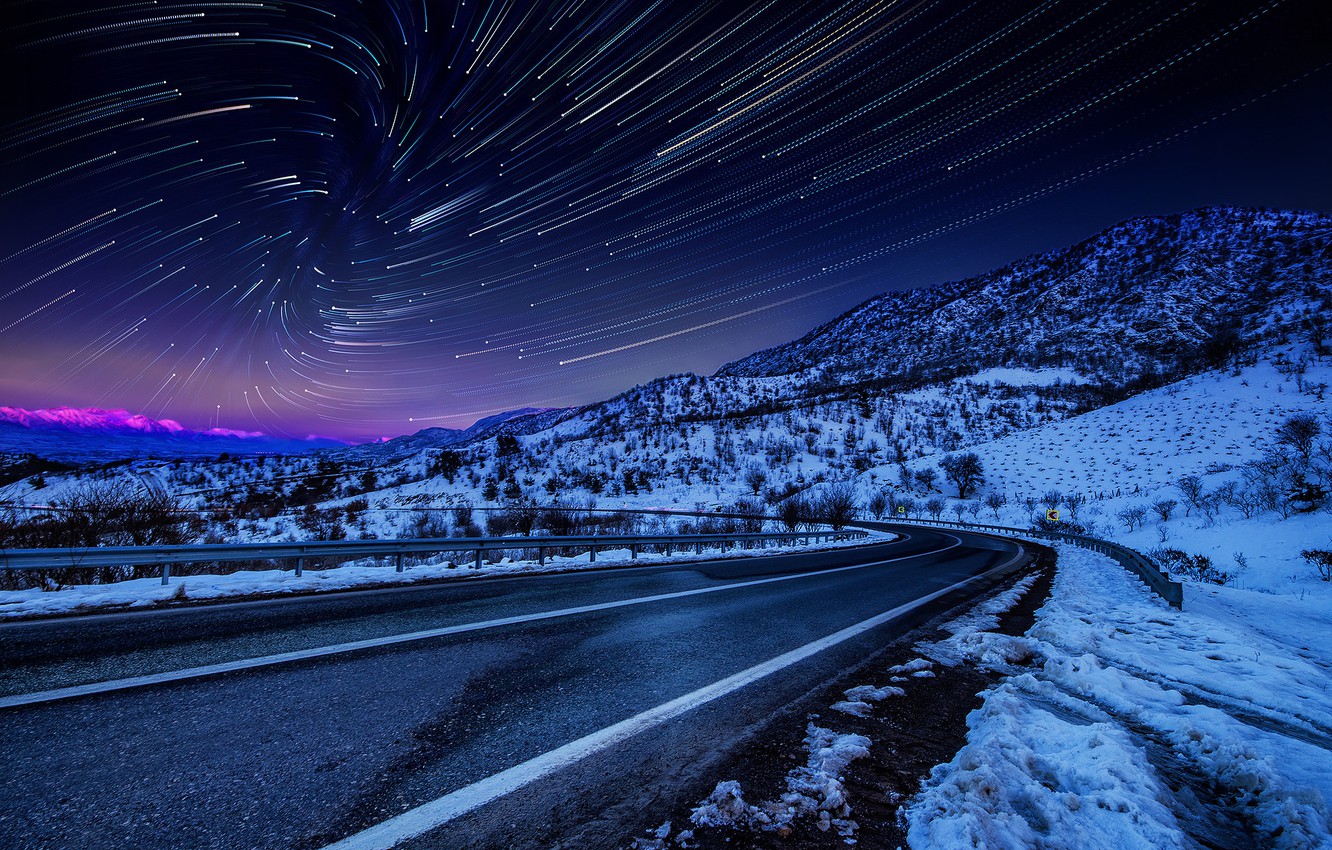 Mountain Nature Night Road Wallpapers