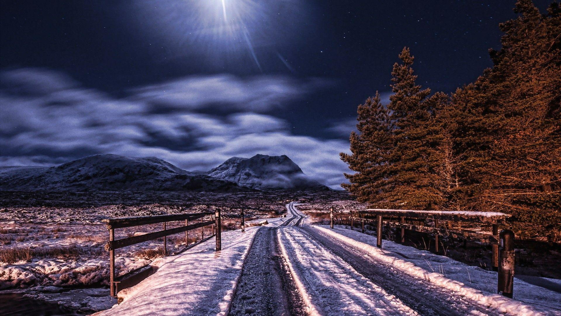 Mountain Nature Night Road Wallpapers