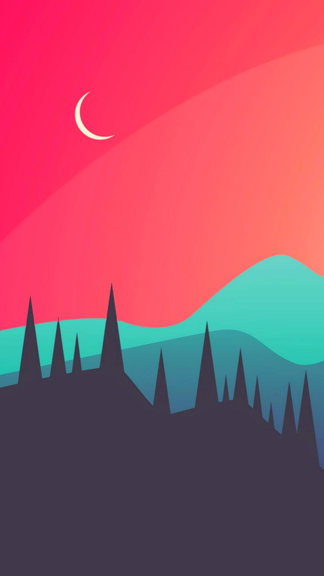 Mountains Moon Trees Minimal Wallpapers