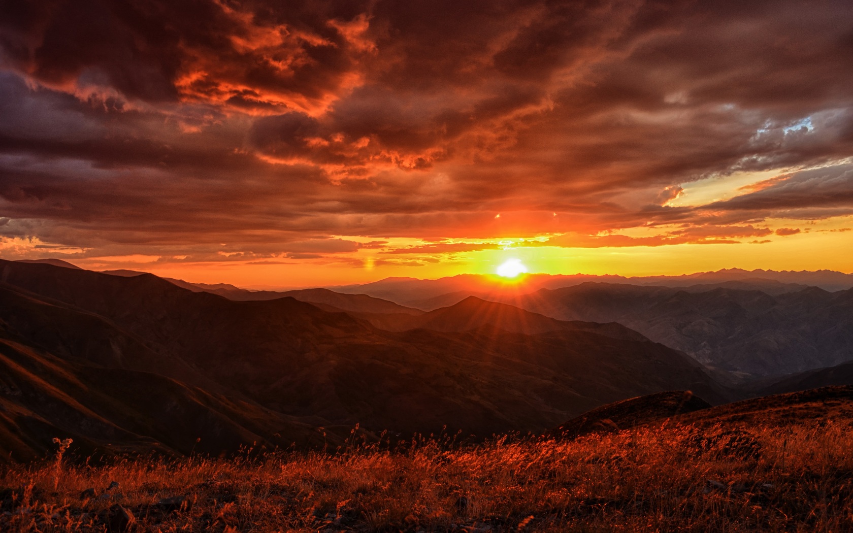 Mountains Silhouette During Sunset Wallpapers