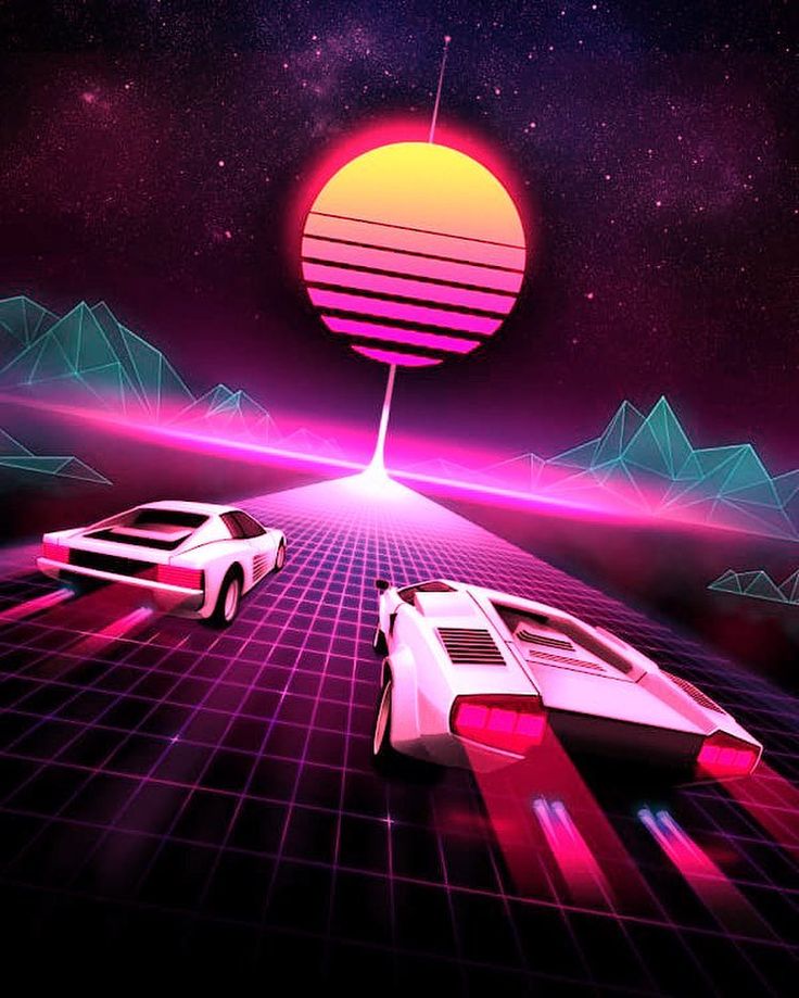Neon Car Driving To The Moon Wolf Wallpapers