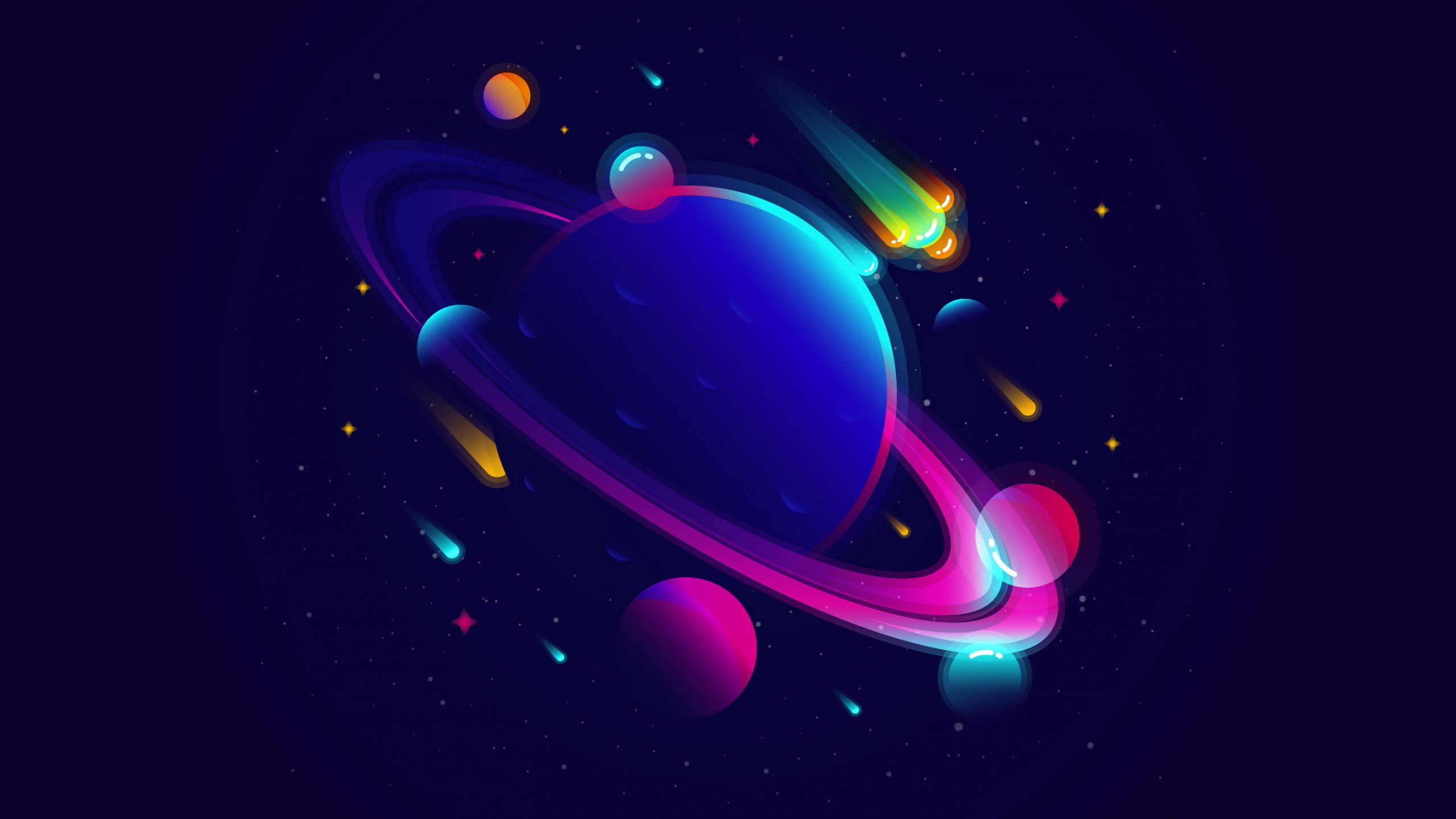 Neon Retro Planets Wallpapers