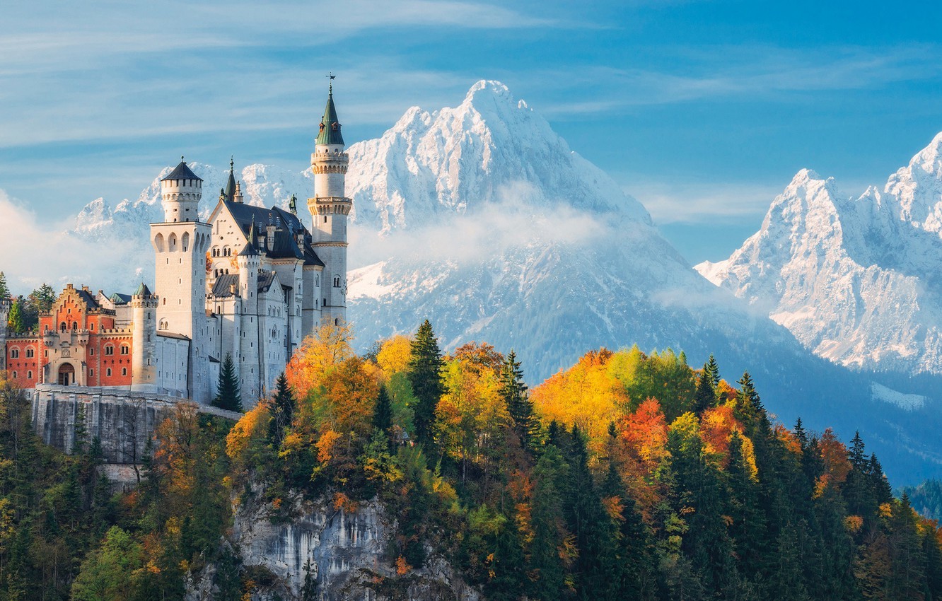 Neuschwanstein Castle Mountains And Forest Germany Wallpapers