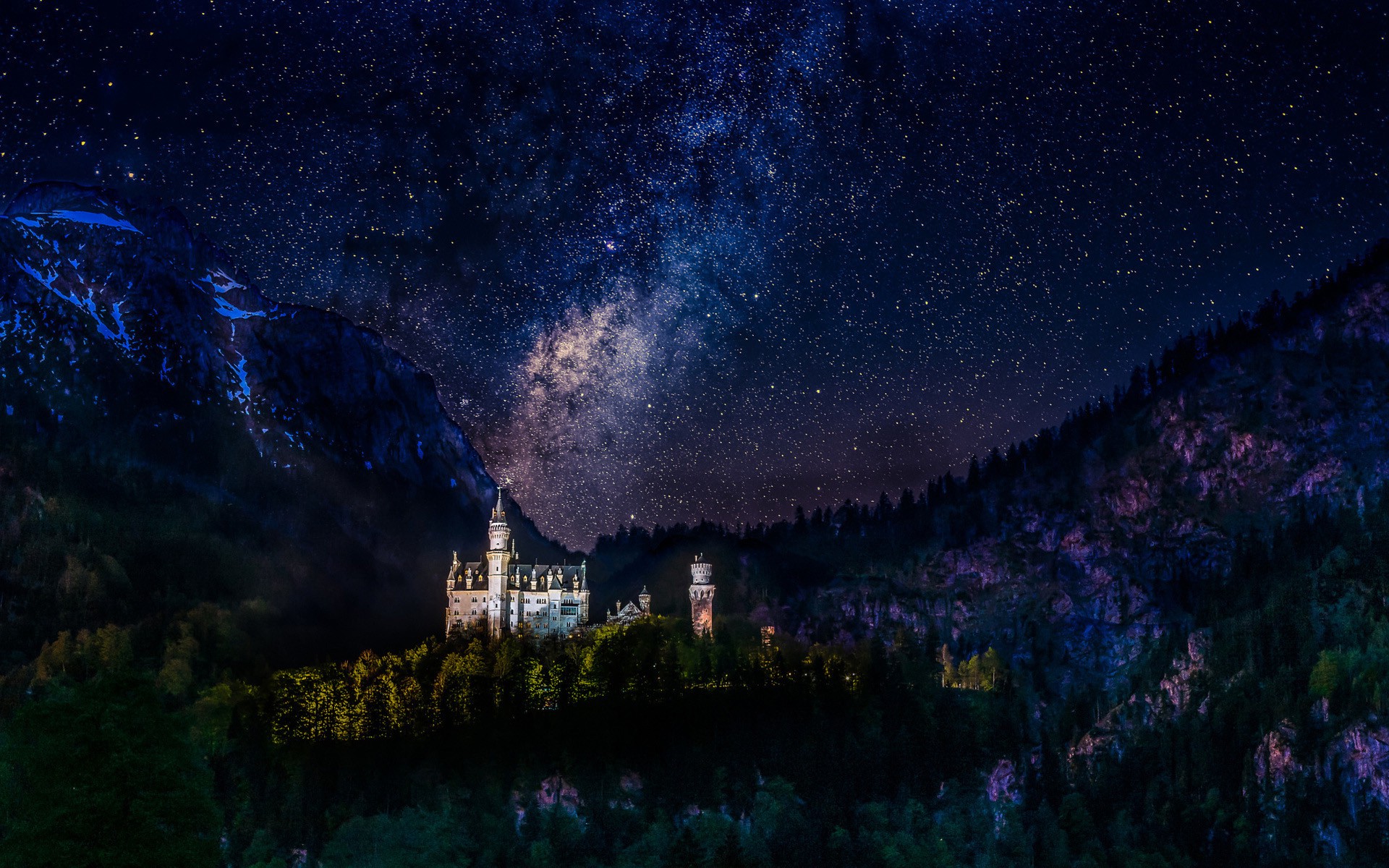 Neuschwanstein Castle Mountains And Forest Germany Wallpapers