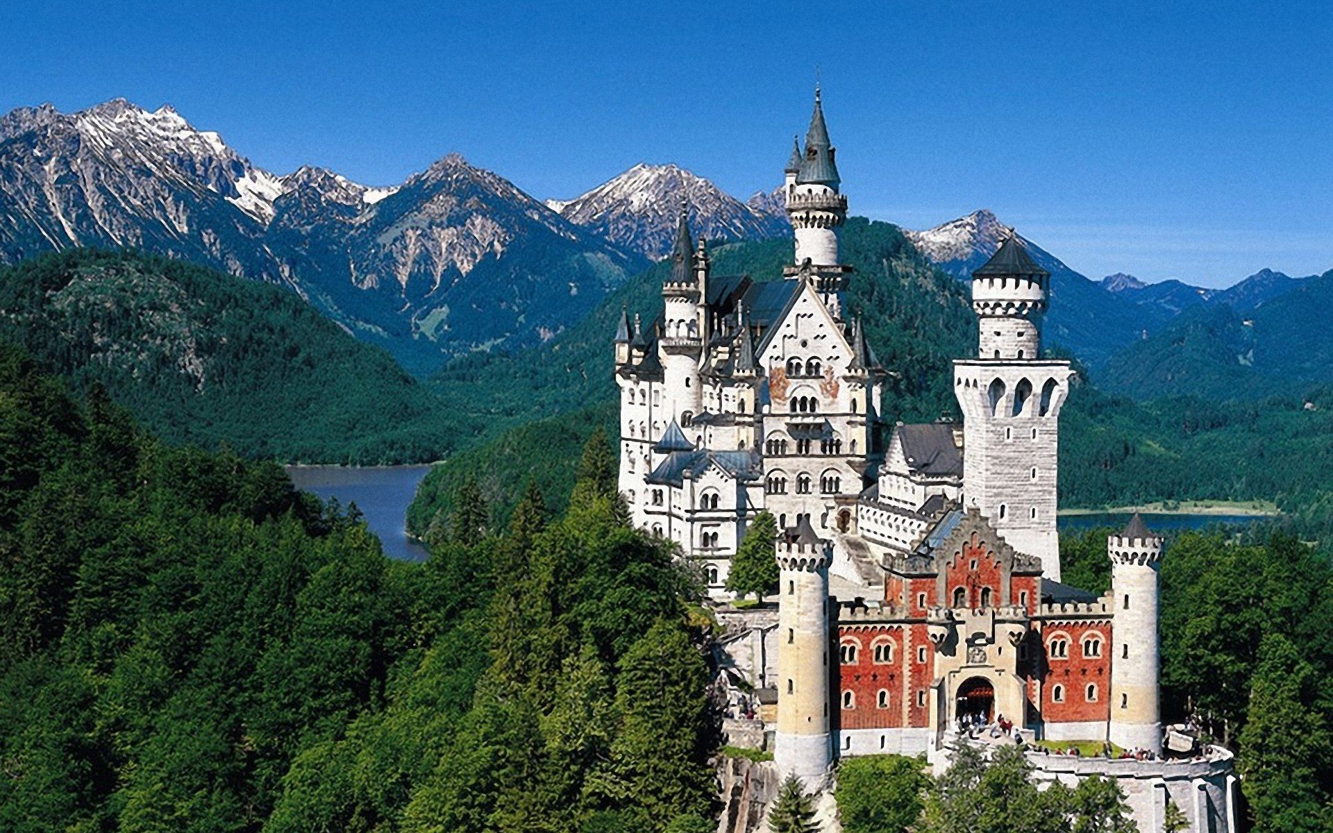Neuschwanstein Castle Mountains And Forest Germany Wallpapers