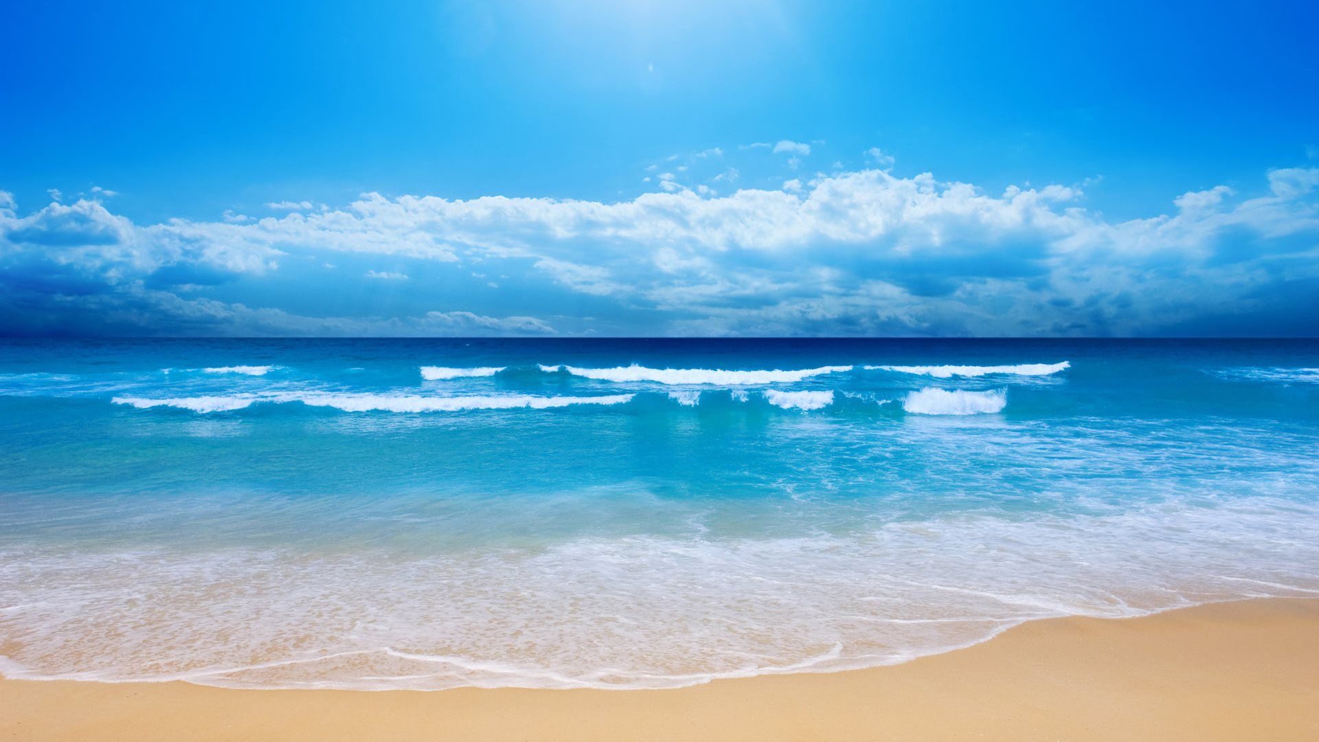 Nice Ocean Waves Under Blue White Cloudy Sky Wallpapers