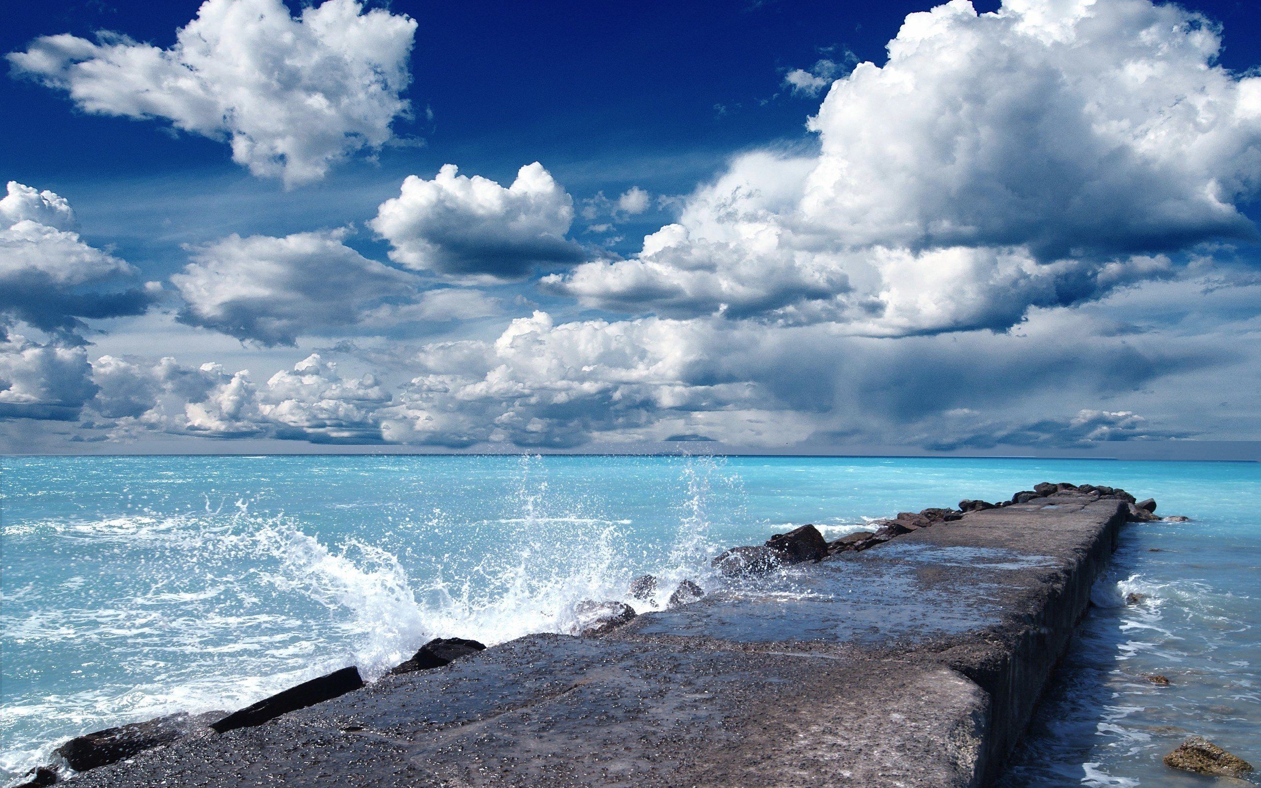 Nice Ocean Waves Under Blue White Cloudy Sky Wallpapers