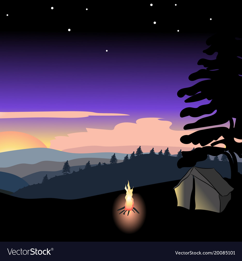 Night Mountains Summer Illustration Wallpapers