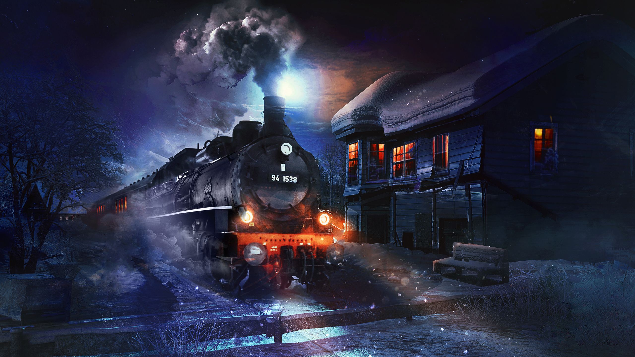 Night Train Illustration 5K Wallpapers