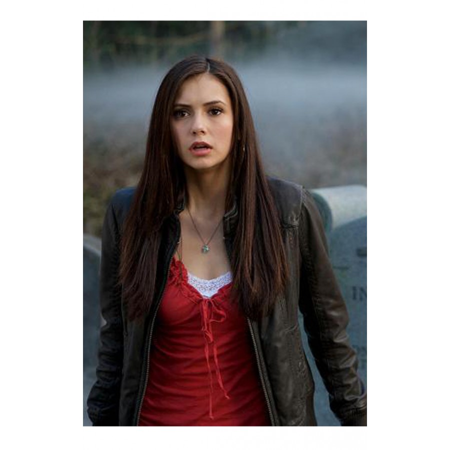 Nina Dobrev Red Leather Jacket Wallpapers