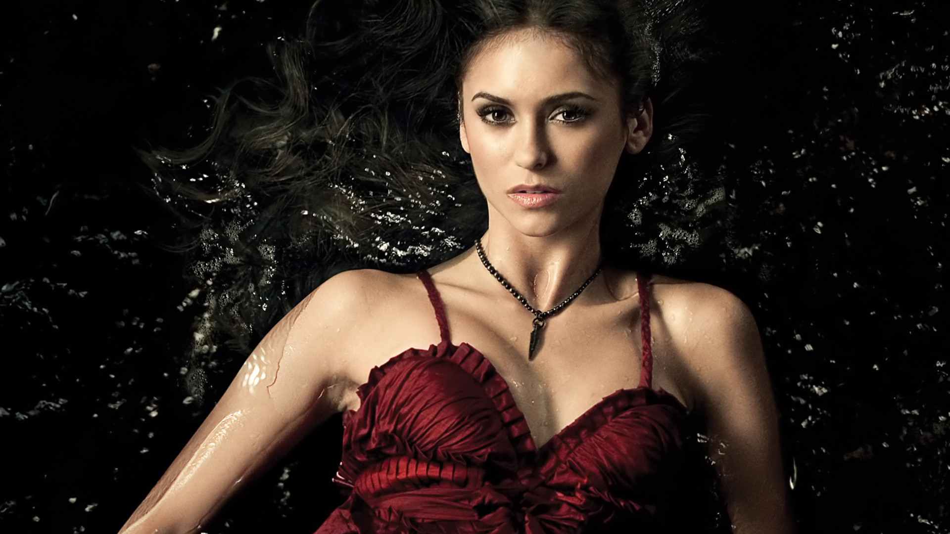 Nina Dobrev Red Leather Jacket Wallpapers