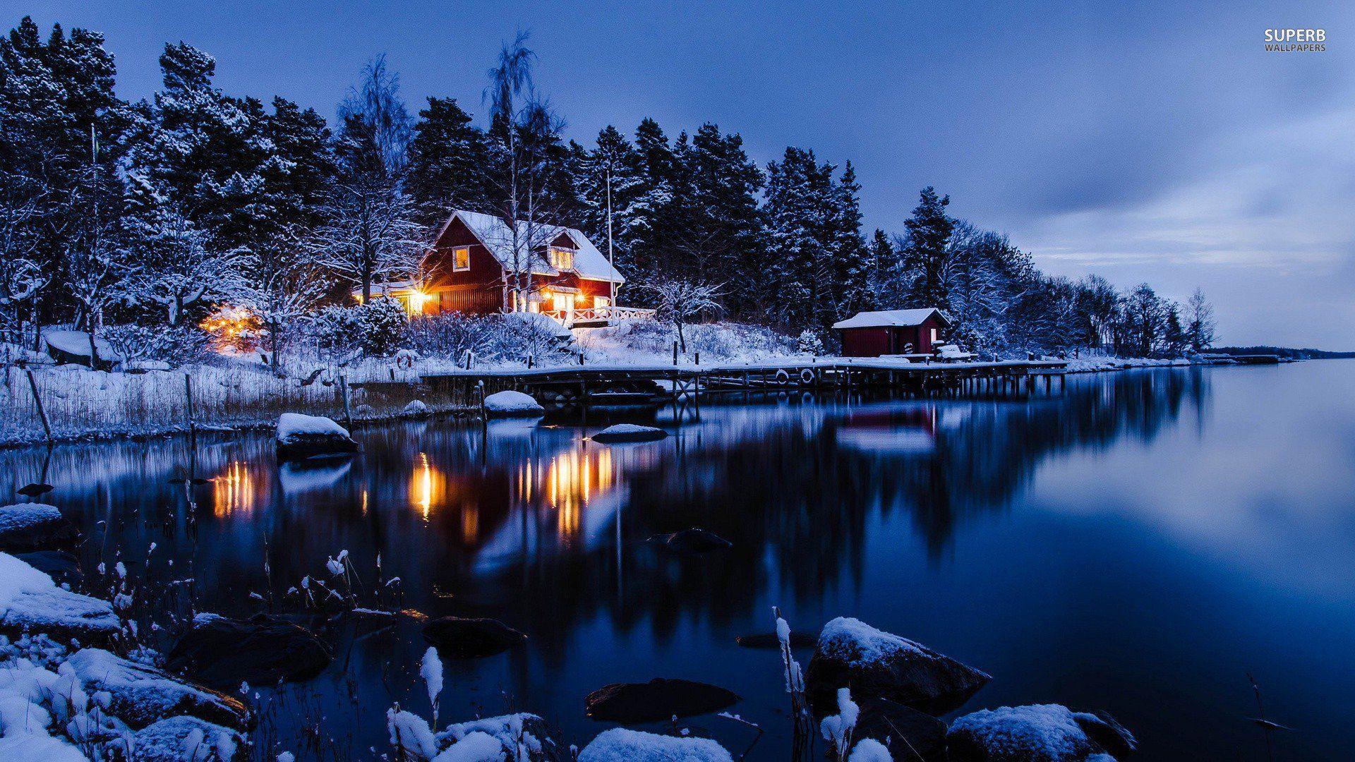 Norway Forest Reflection And Hills House Wallpapers