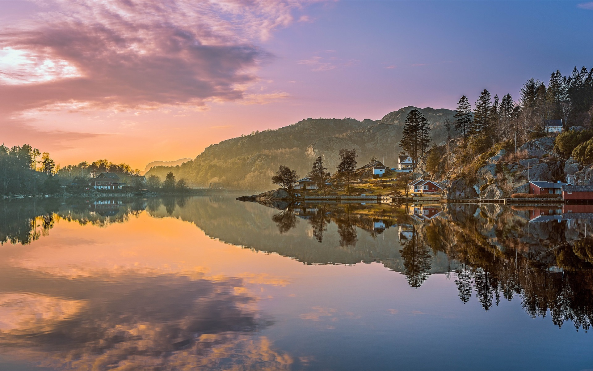 Norway Forest Reflection And Hills House Wallpapers