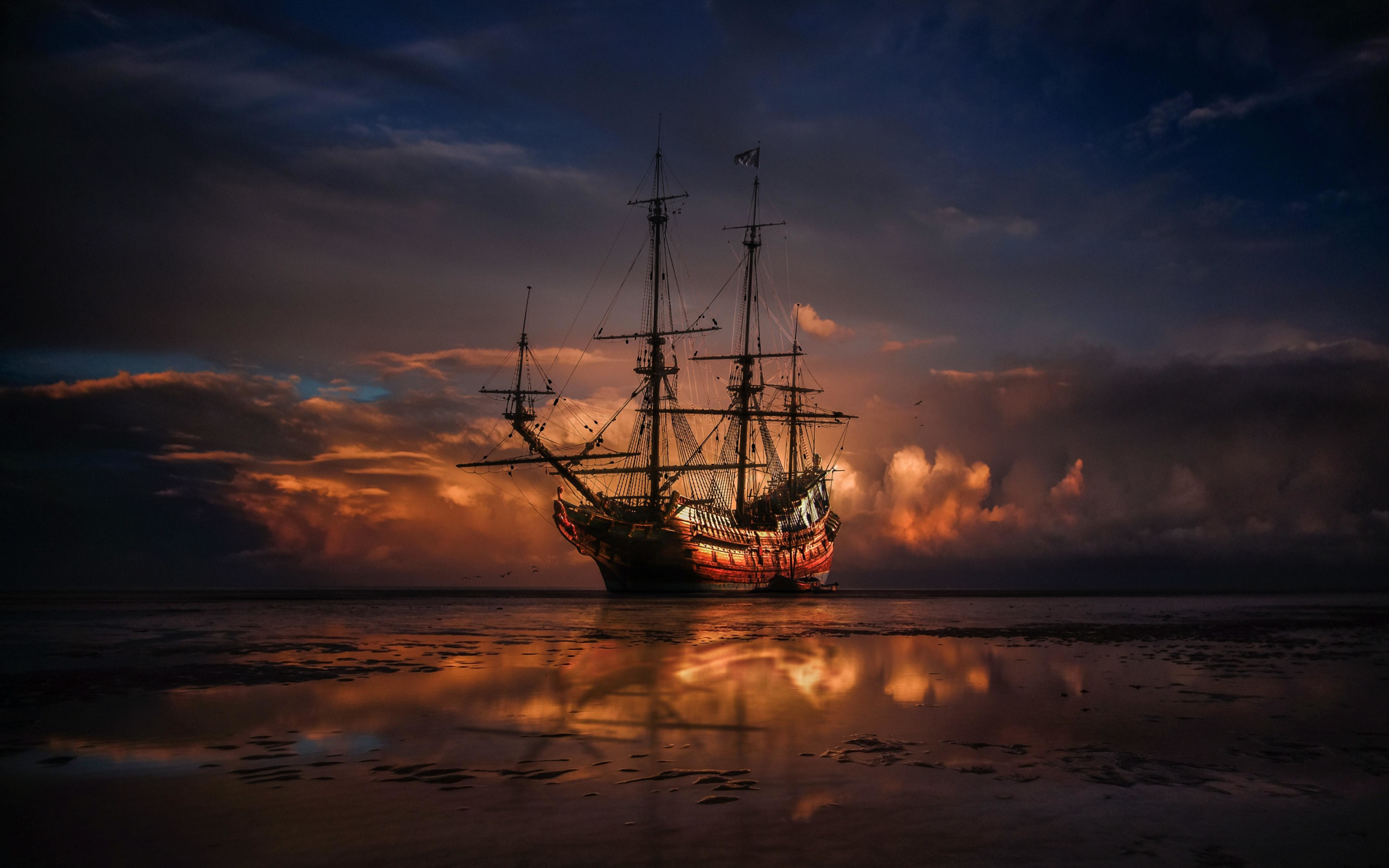 Ocean Ship Sunset Wallpapers