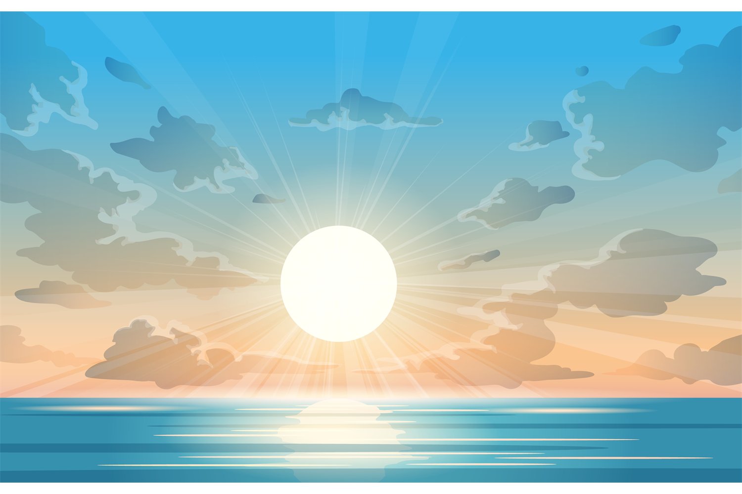 Ocean Sunrise Illustration Wallpapers