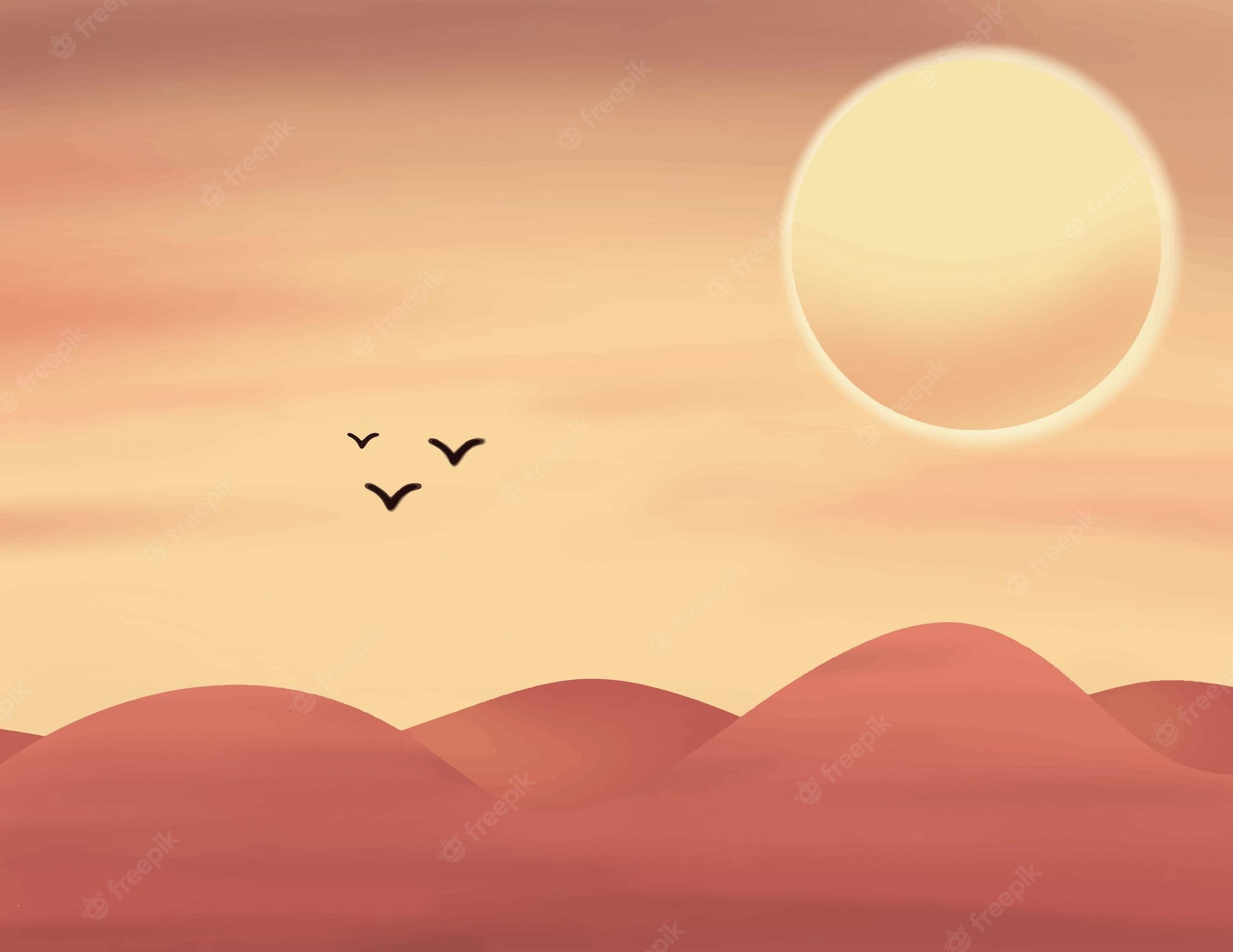 Orange Landscape Morning Minimal Wallpapers