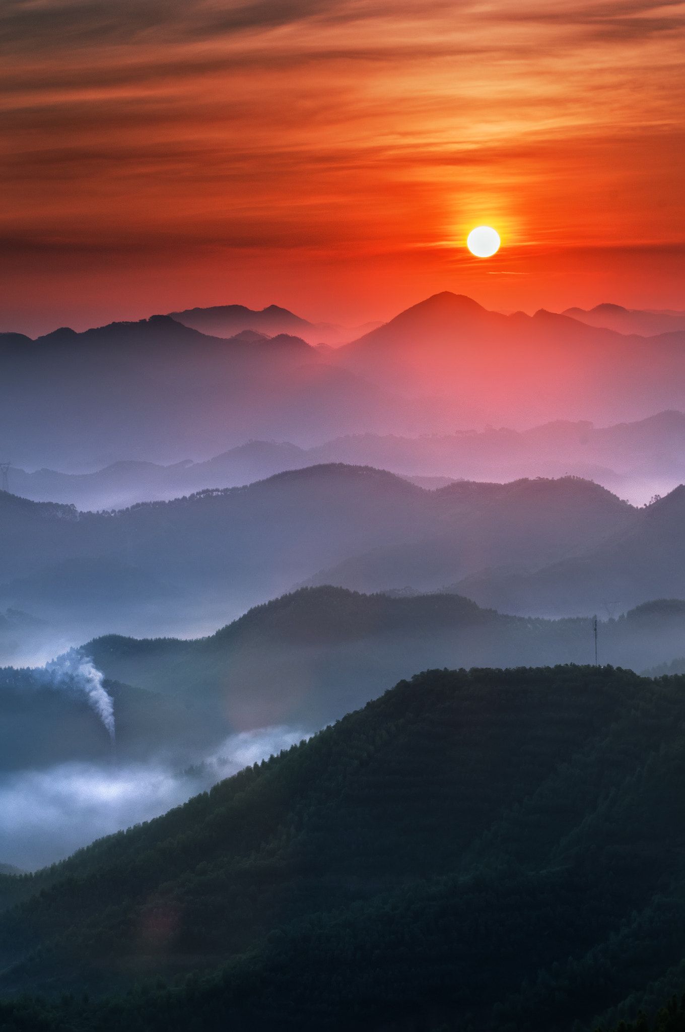 Orange Sunrise At Hills Wallpapers