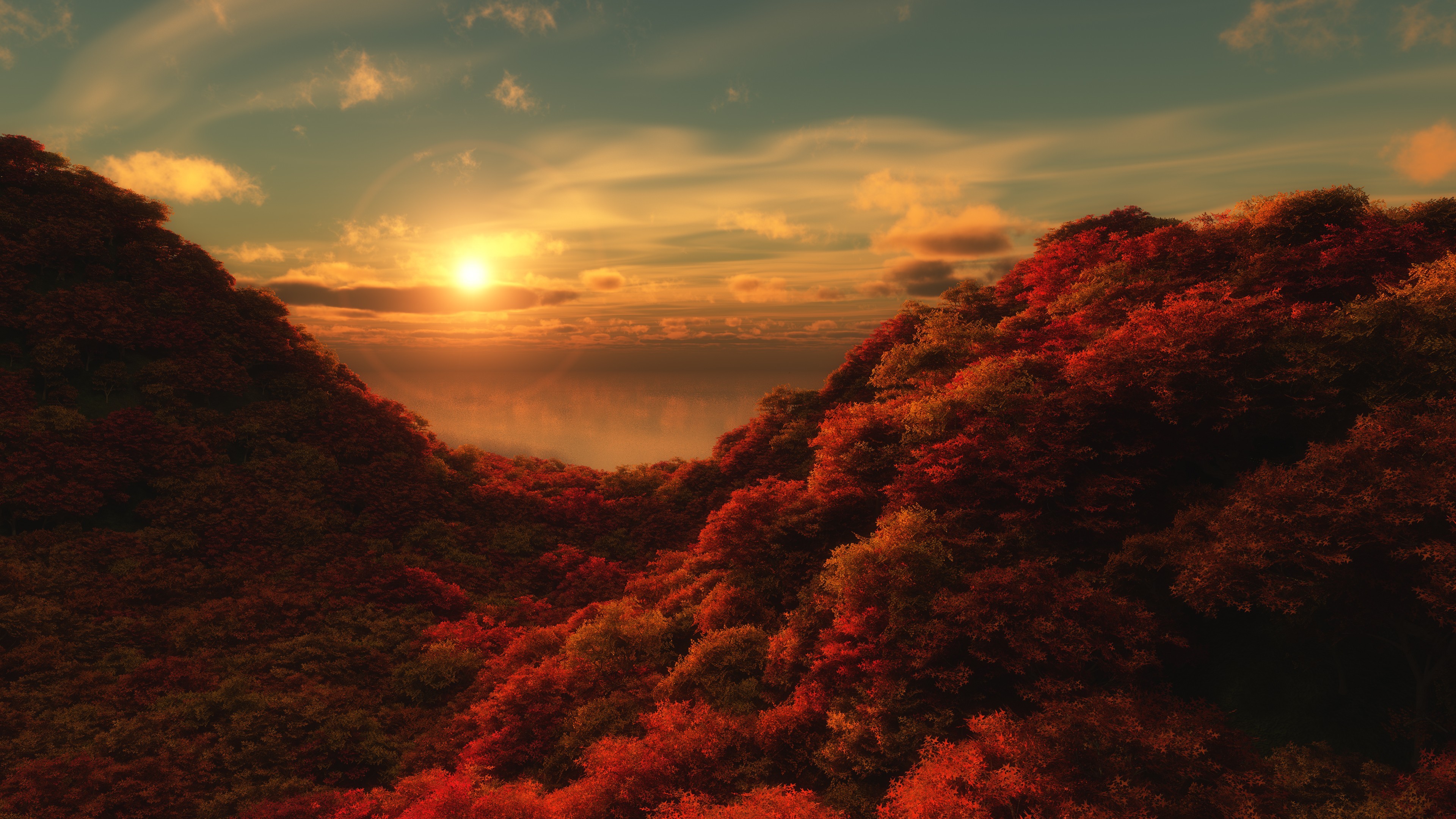 Orange Sunrise At Hills Wallpapers