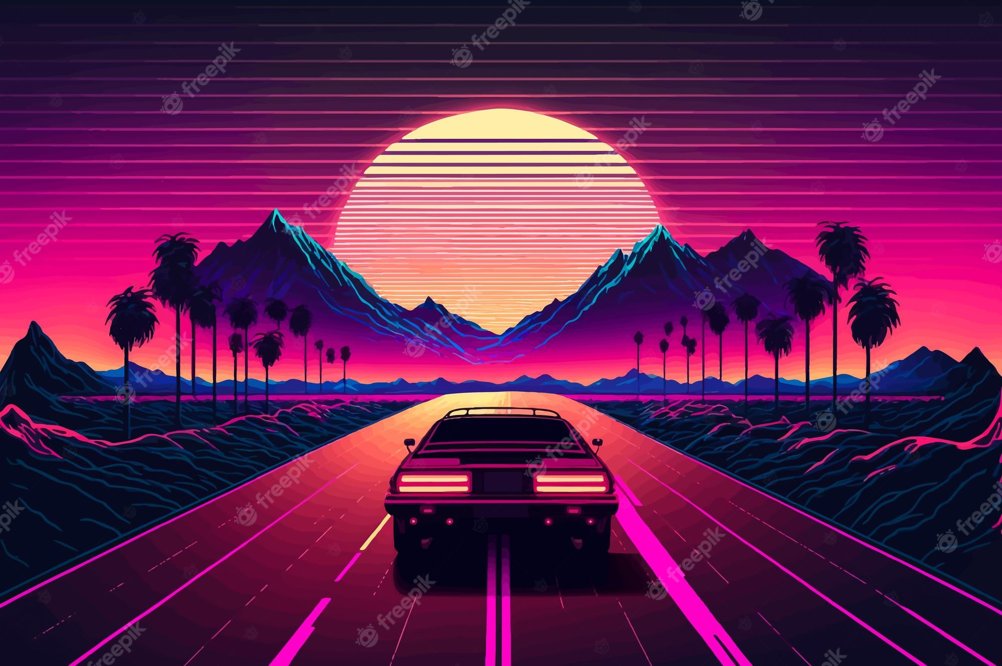 Outrun Style Car Moving On The Bridge Wallpapers