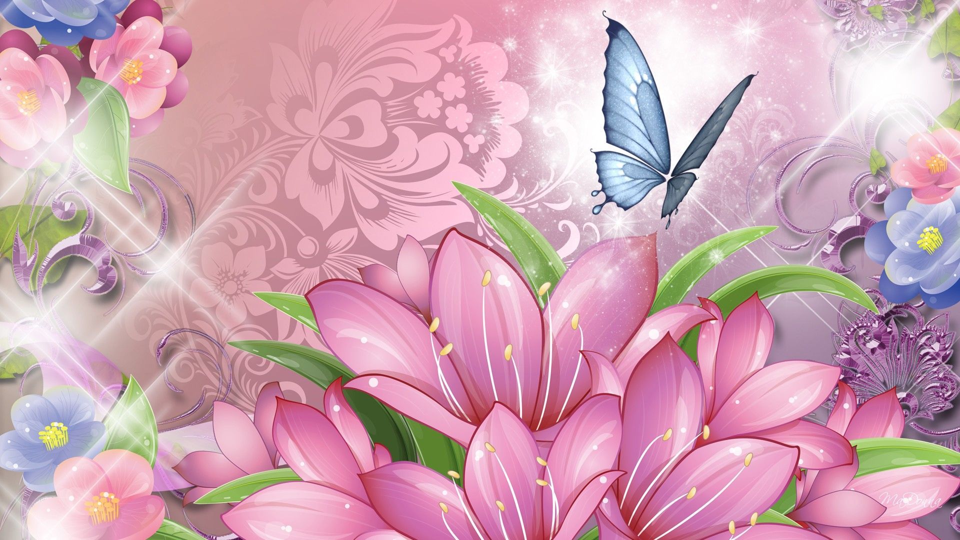 Pastel Flowers Butterflies Wallpapers