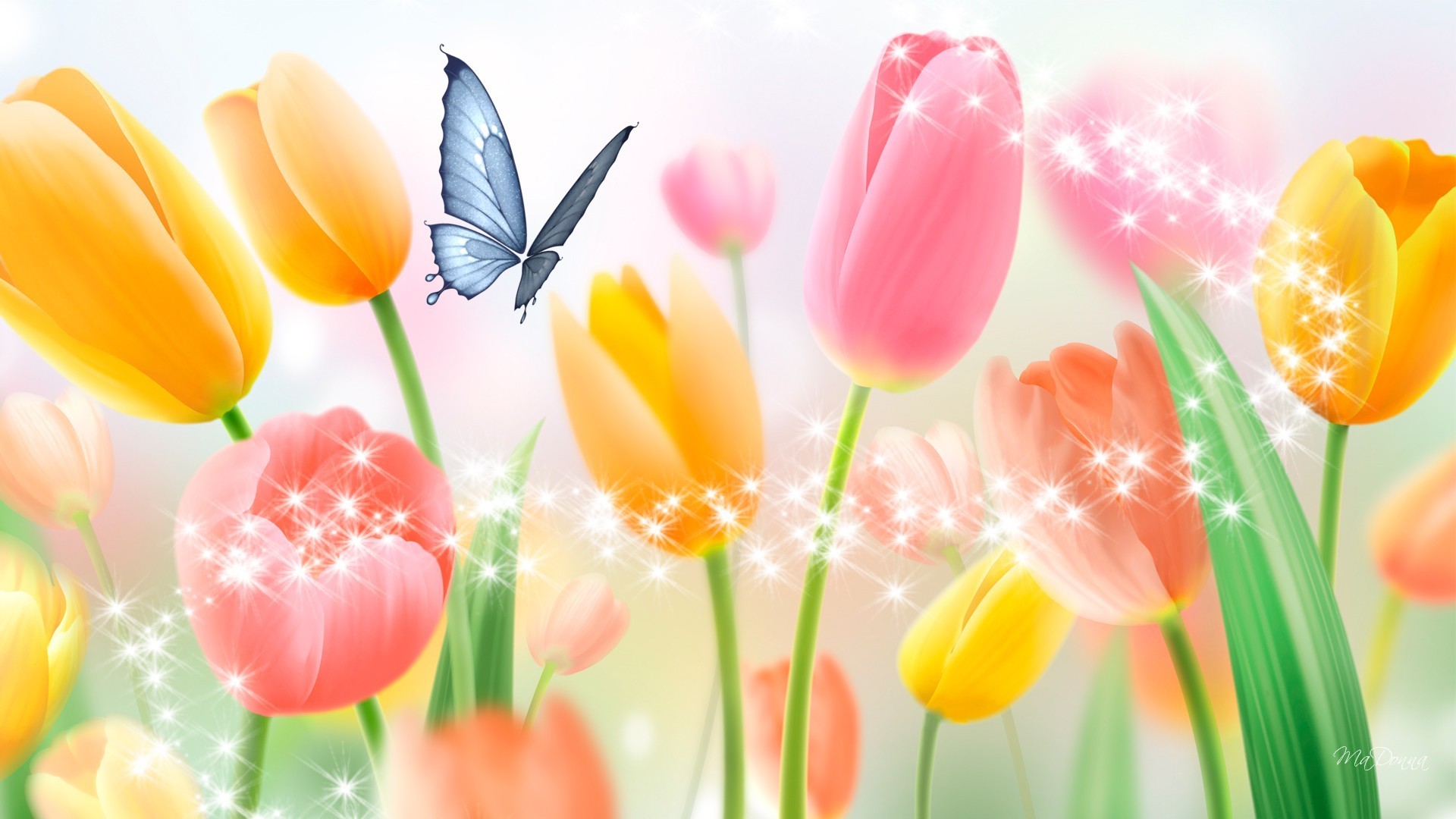 Pastel Flowers Butterflies Wallpapers