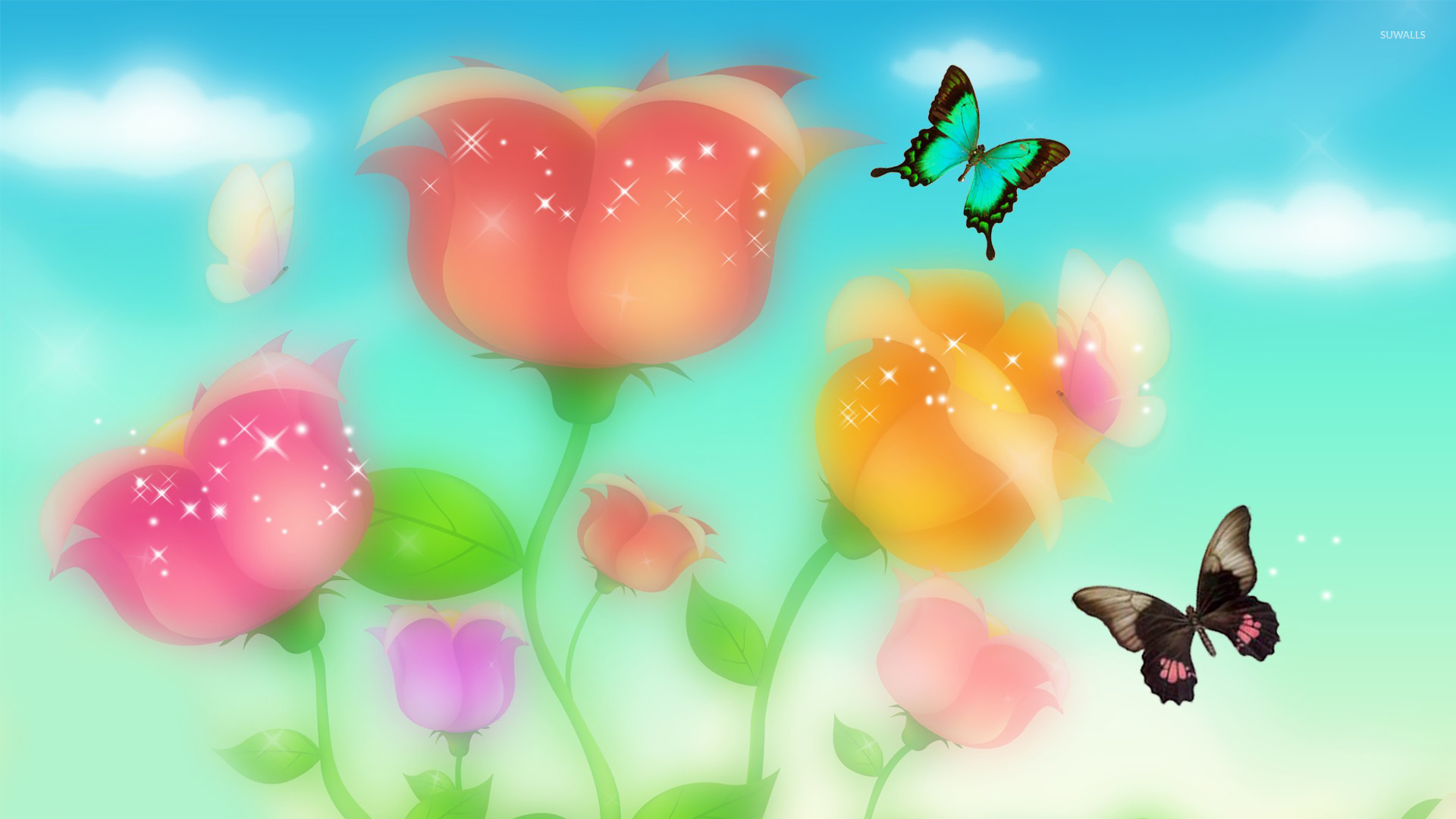 Pastel Flowers Butterflies Wallpapers