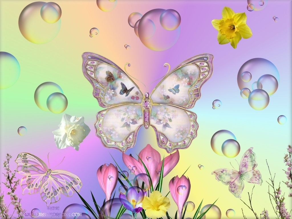 Pastel Flowers Butterflies Wallpapers