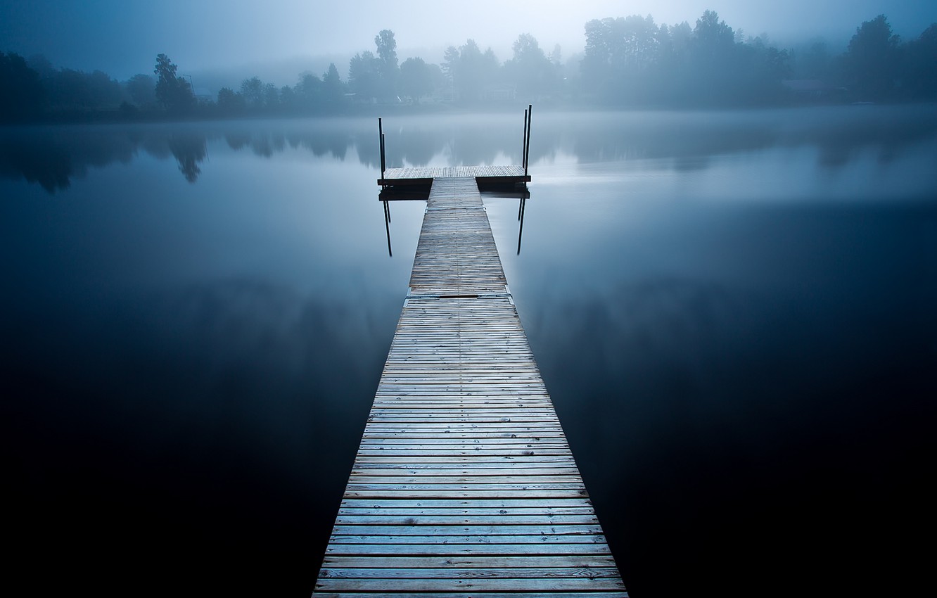 Pier And Foggy Lake Wallpapers