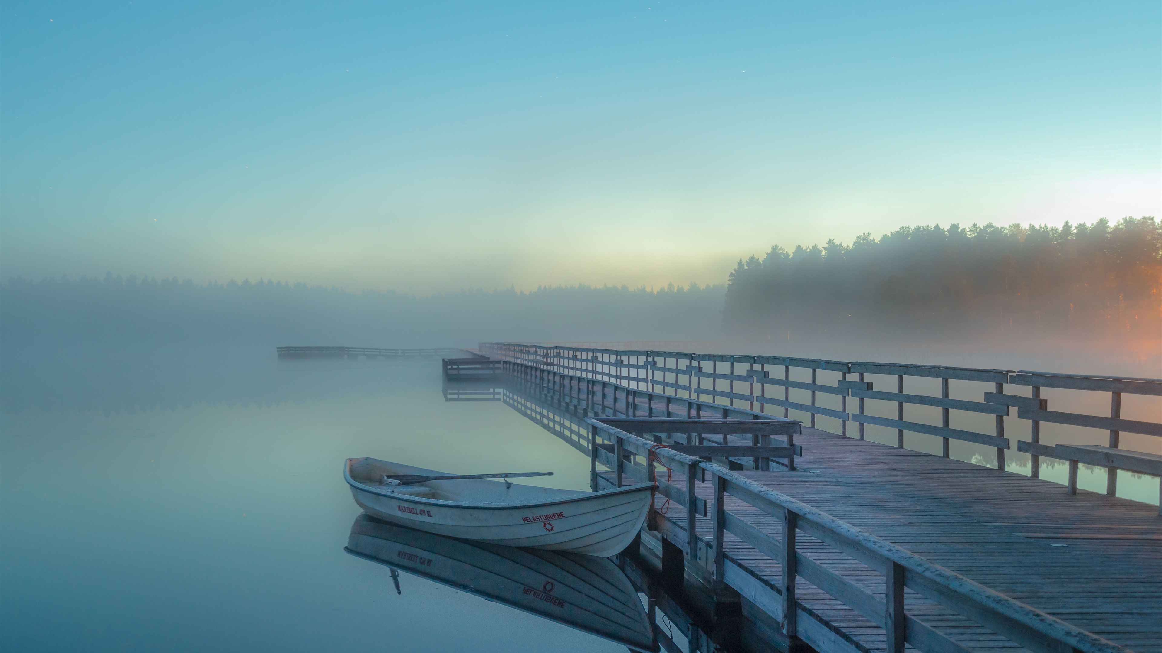 Pier And Foggy Lake Wallpapers