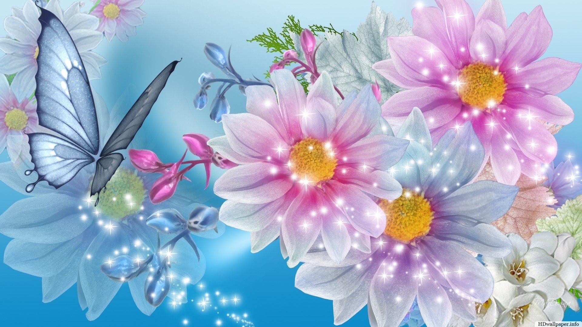 Pink And Blue Flowers Wallpapers