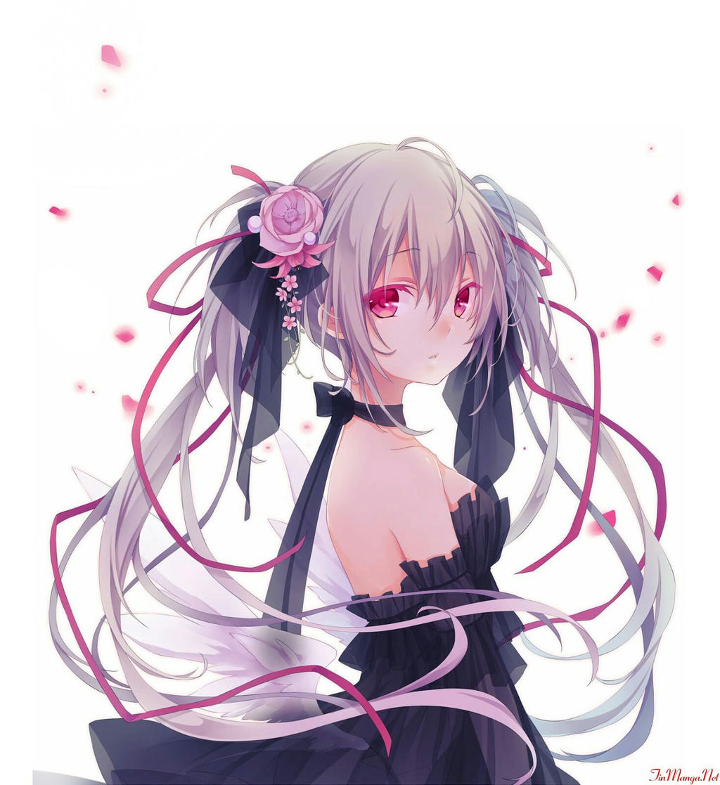 Pink Eye Anime Girl With Flower
 Wallpapers