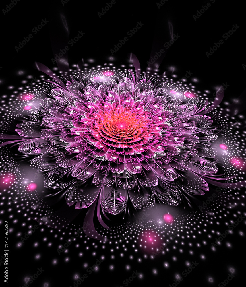 Pink Fractal On A Black Background