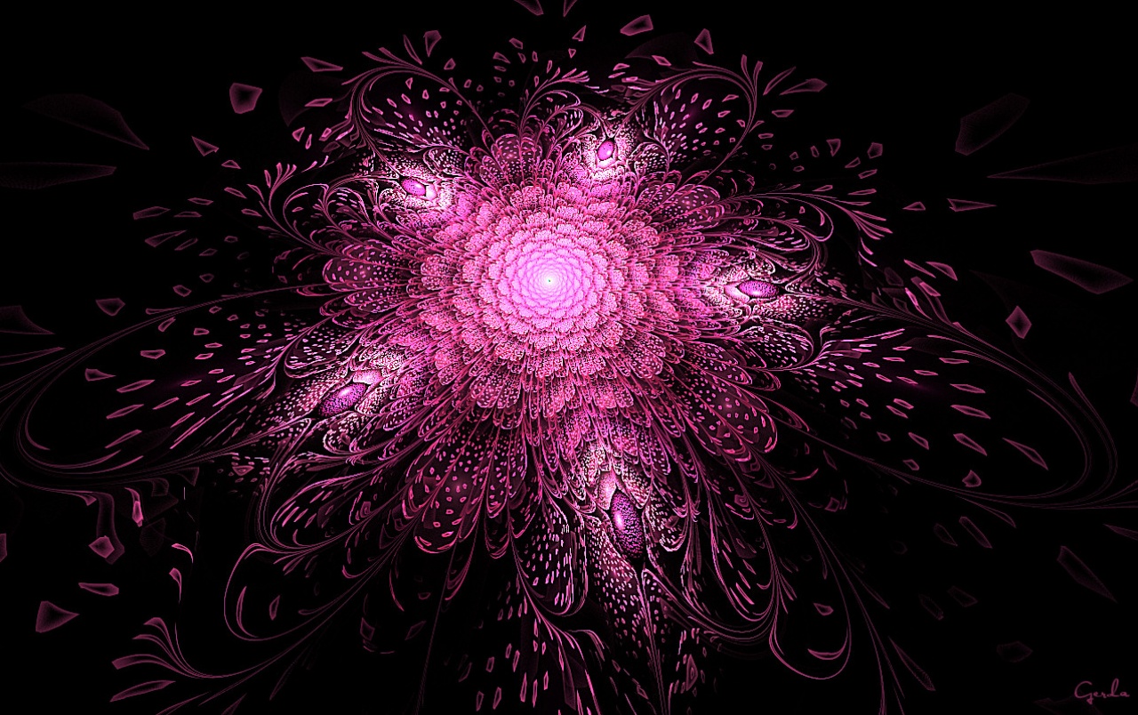 Pink Fractal On A Black Background