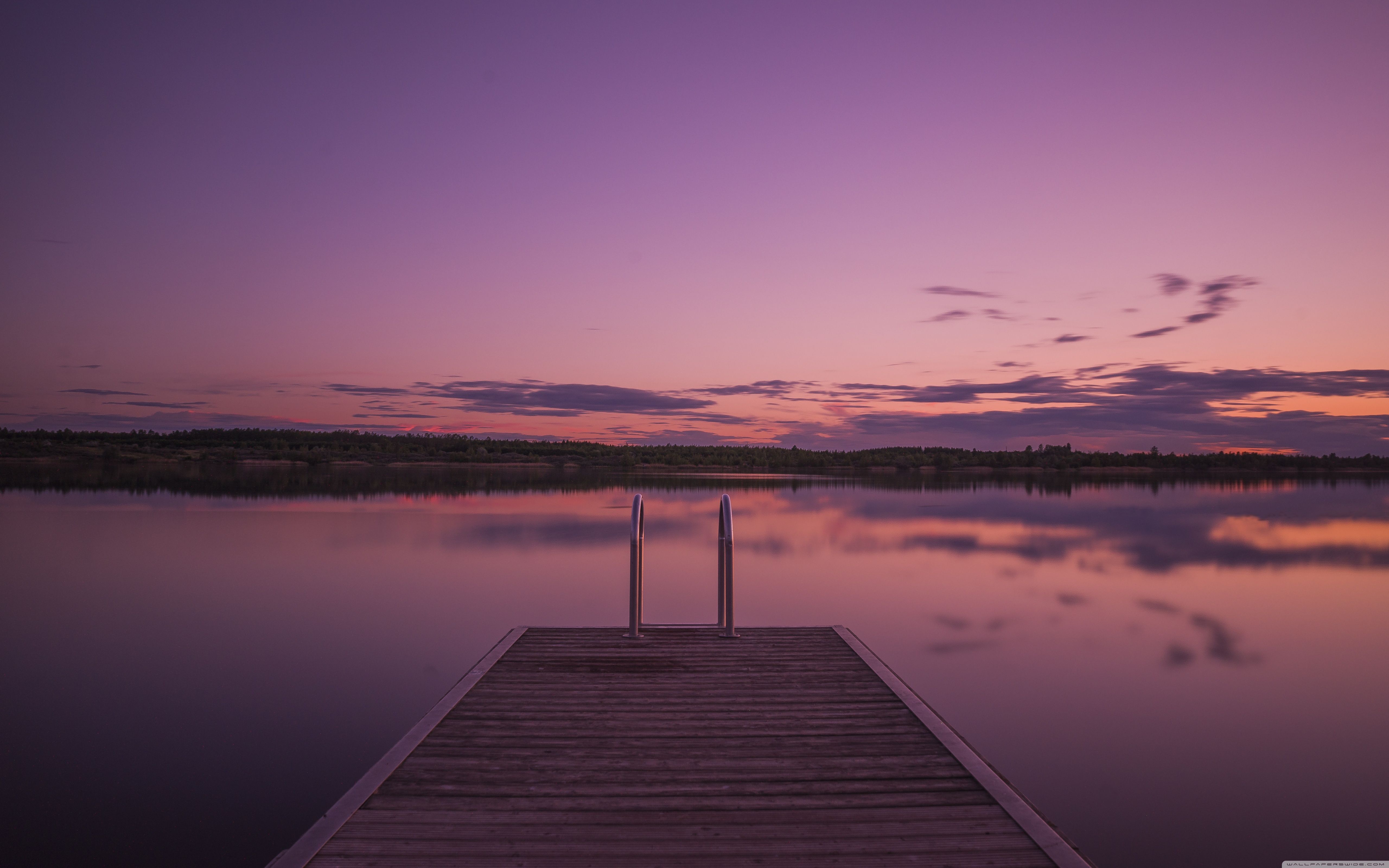 Pink Purple Sunset Near Lake Wallpapers